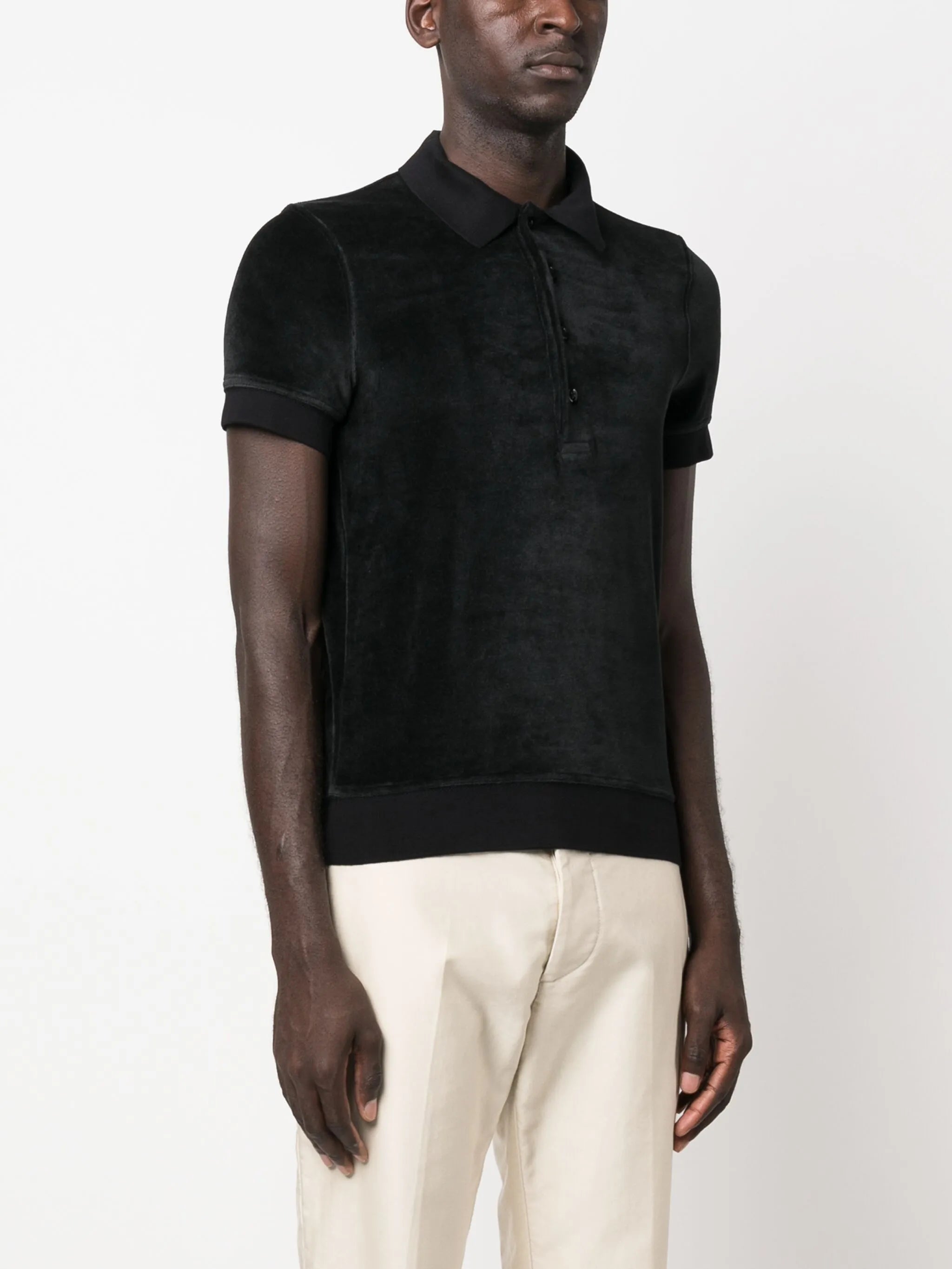 short-sleeve velvet polo shirt