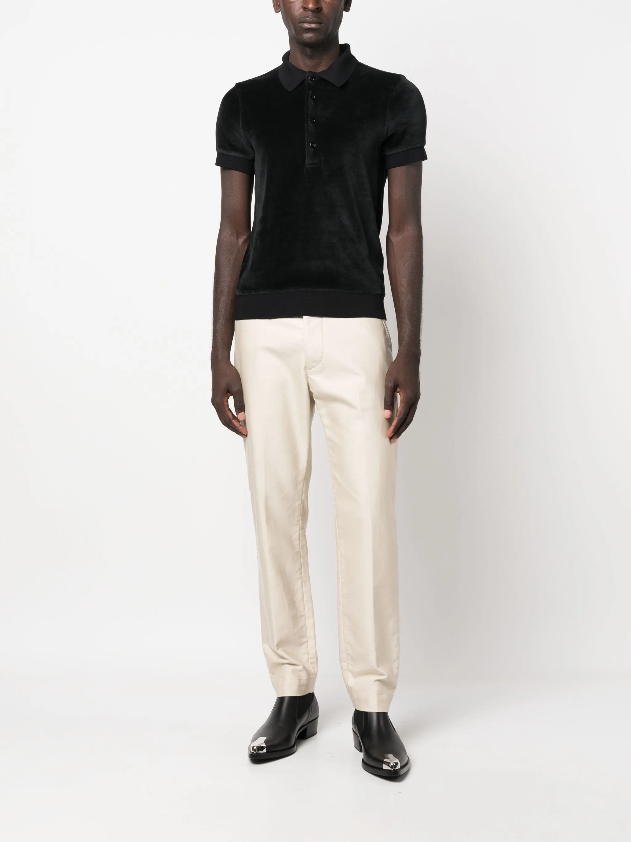 short-sleeve velvet polo shirt