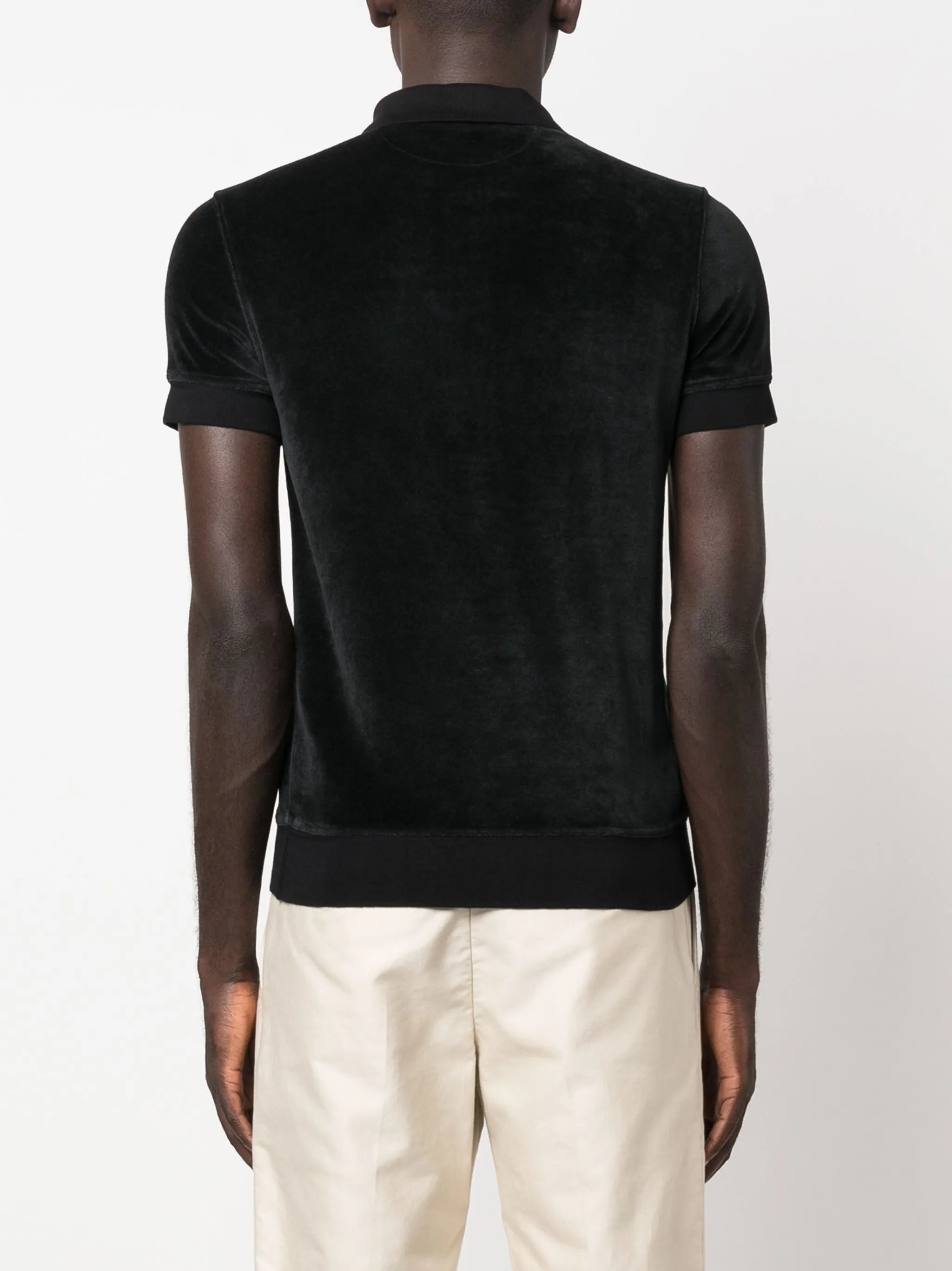 short-sleeve velvet polo shirt