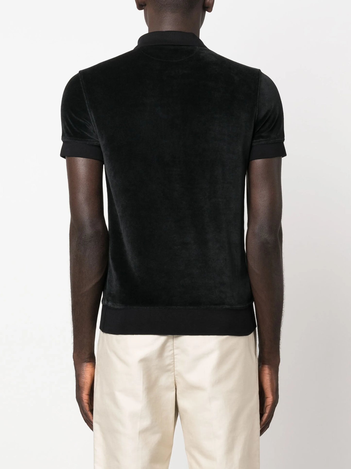 short-sleeve velvet polo shirt
