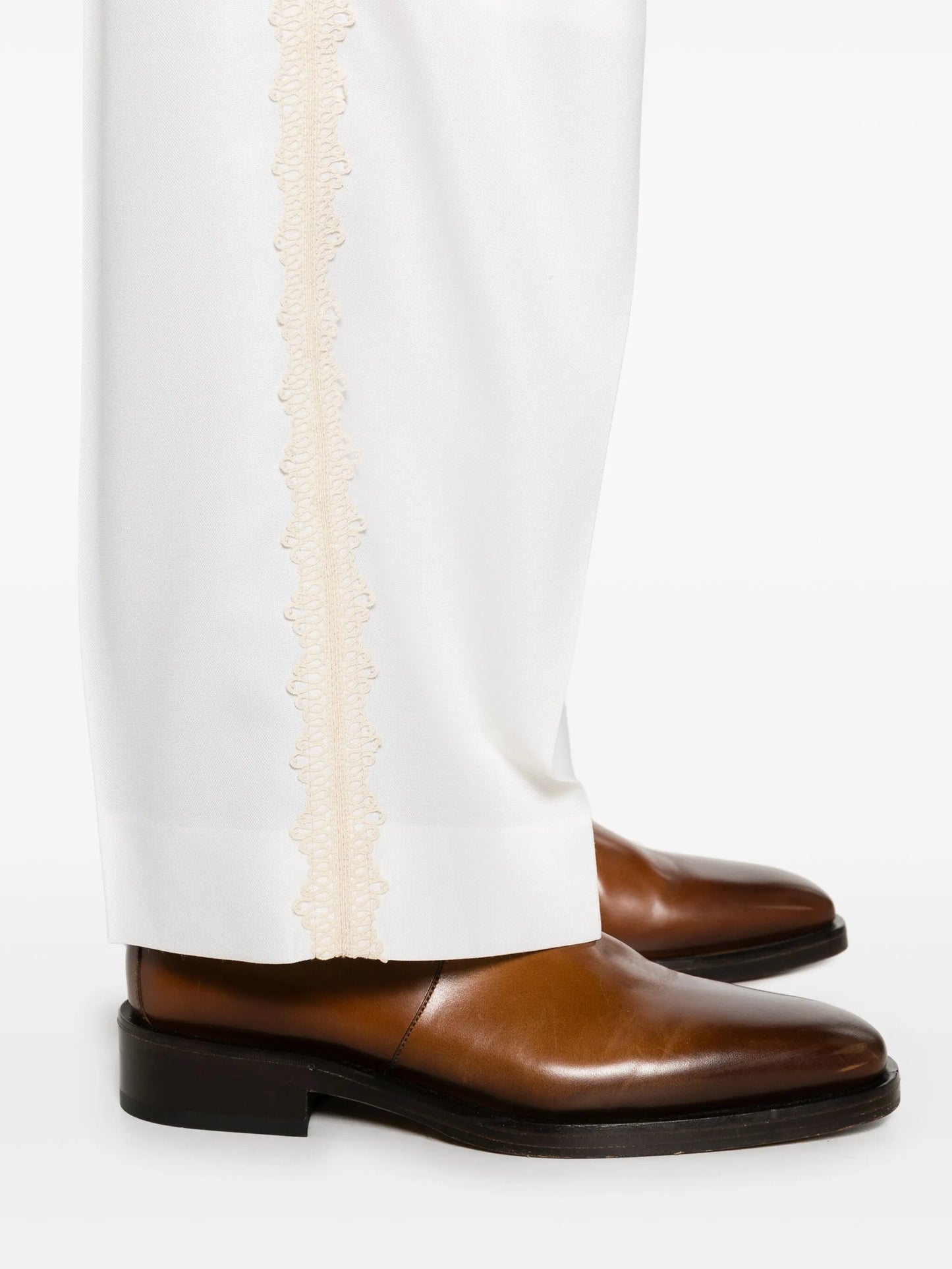 lace-trim tapered trousers