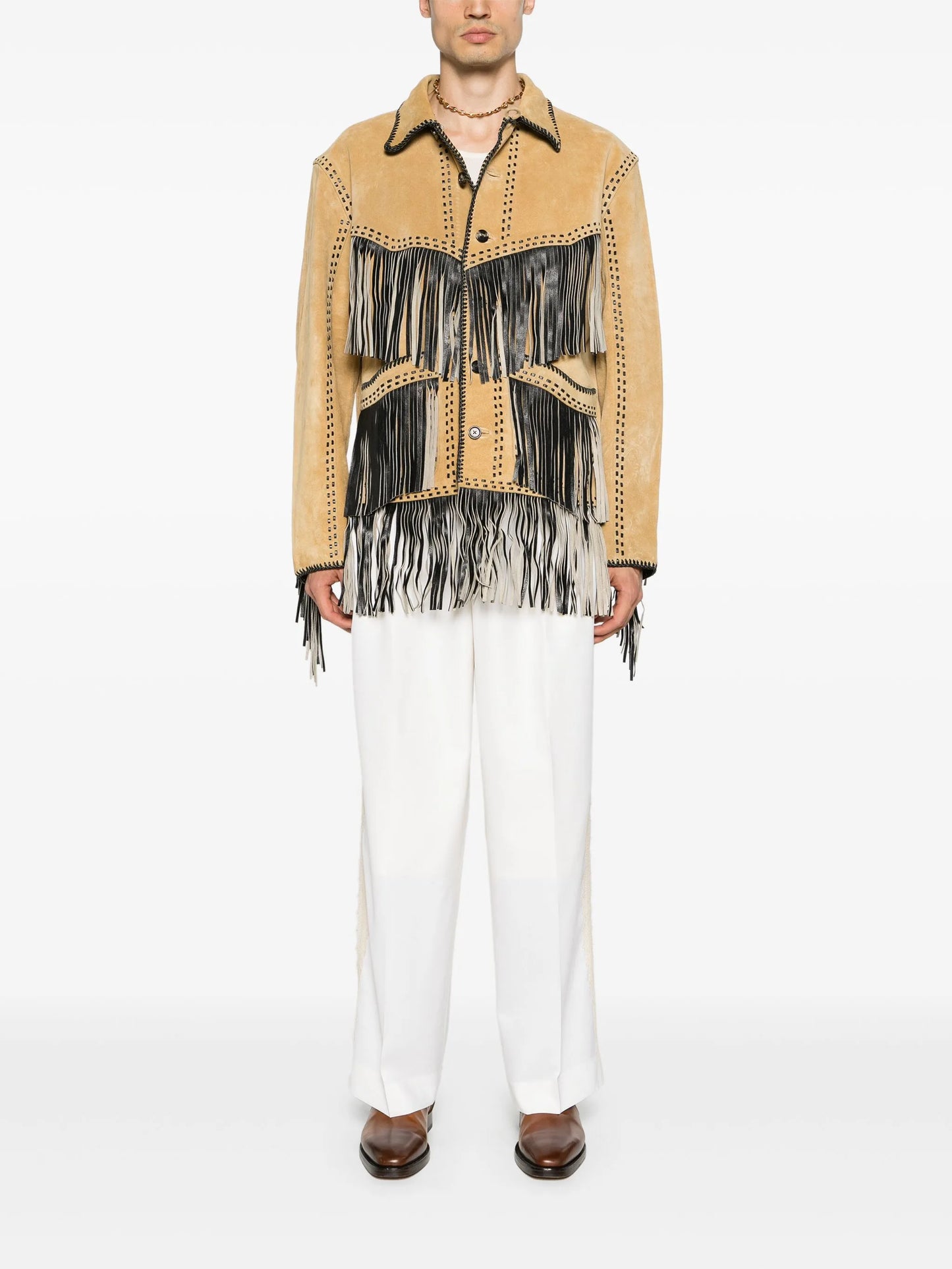 lace-trim tapered trousers