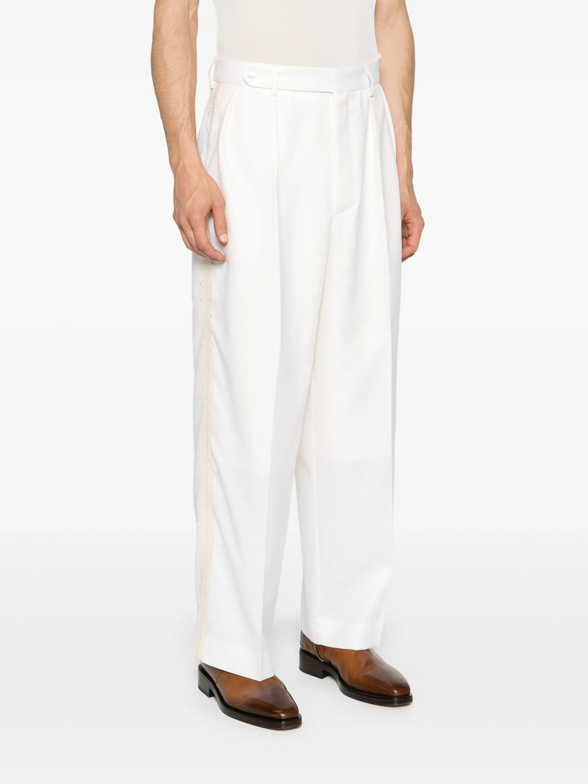 lace-trim tapered trousers