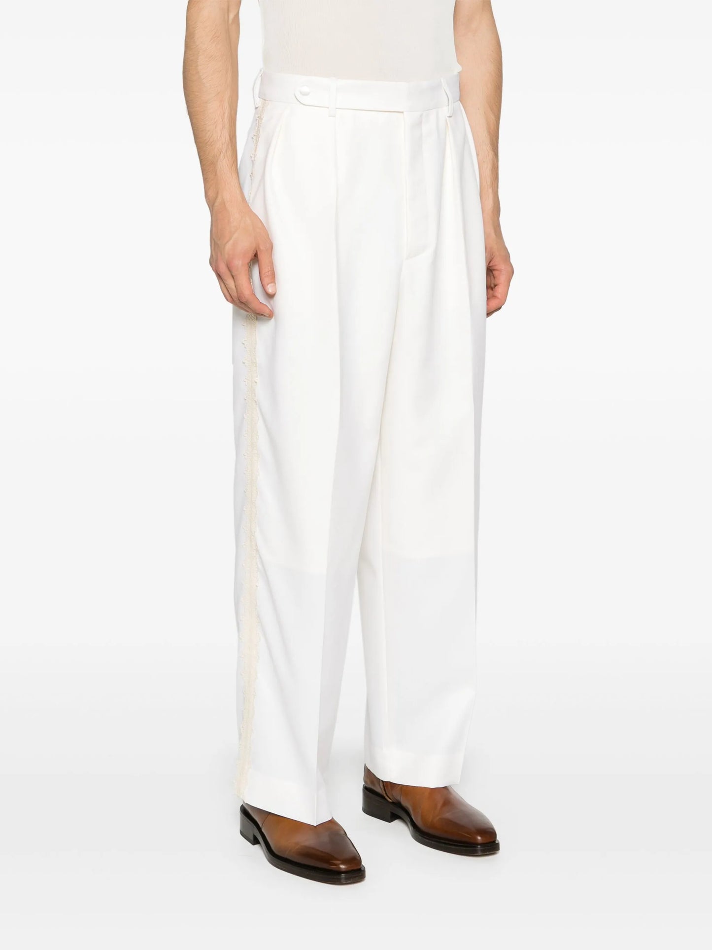 lace-trim tapered trousers