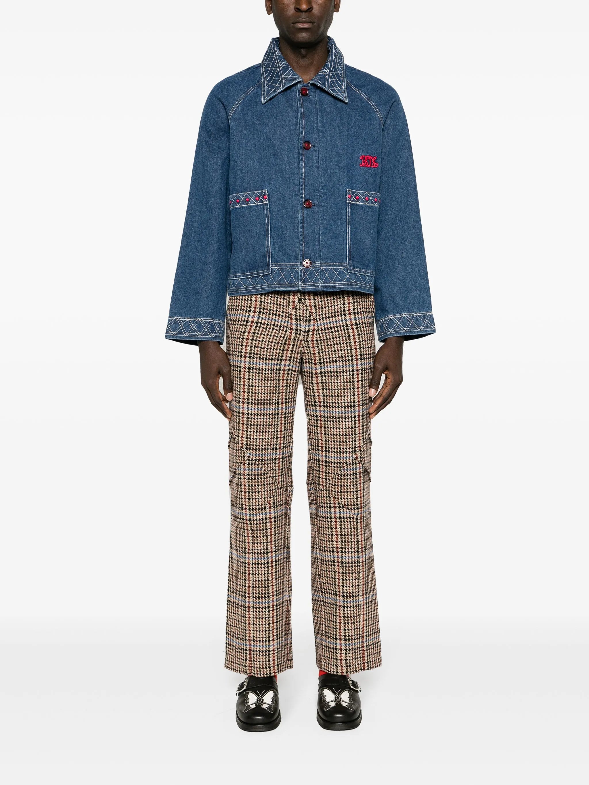 motif-embroidered denim jacket
