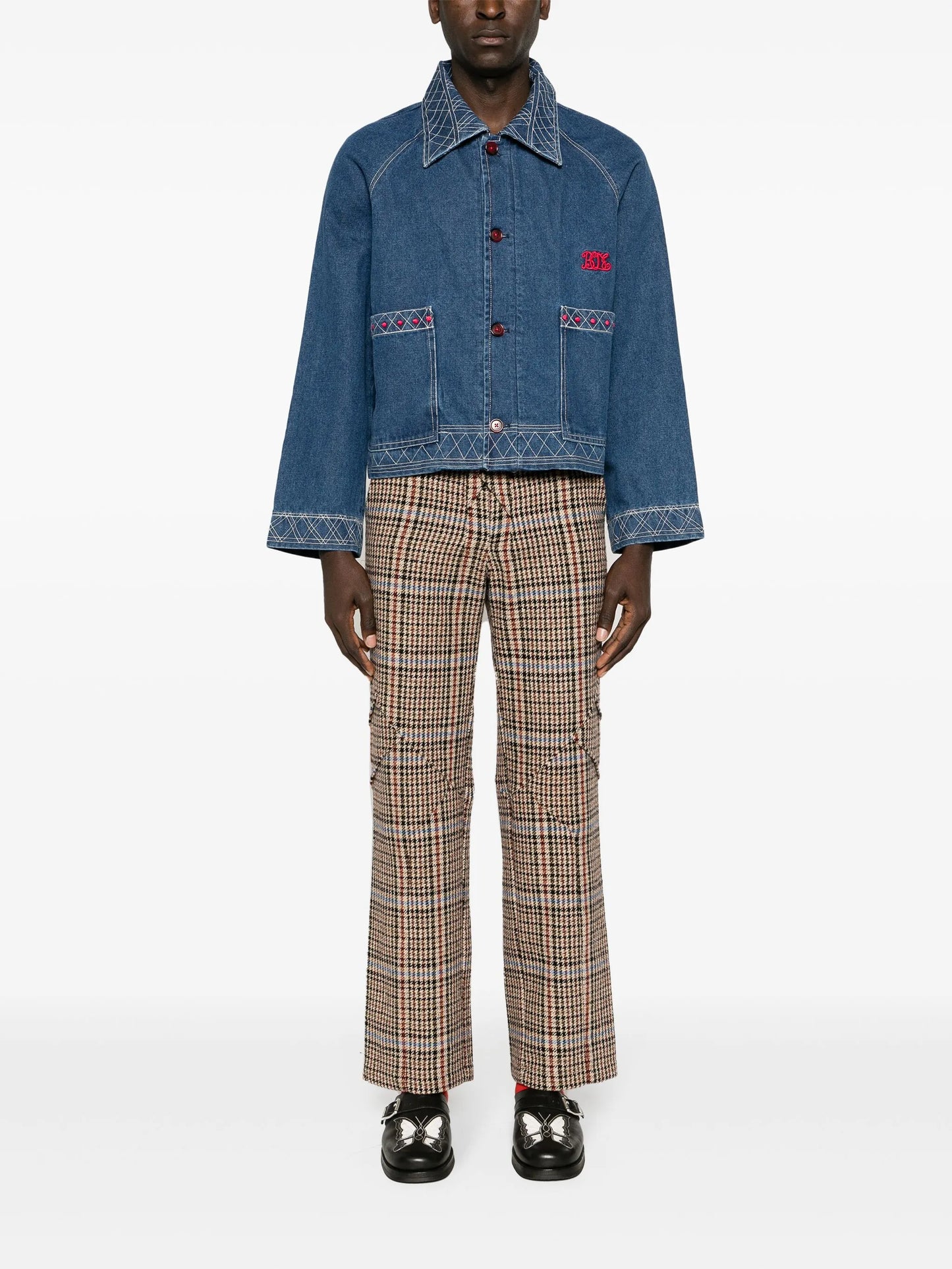 motif-embroidered denim jacket