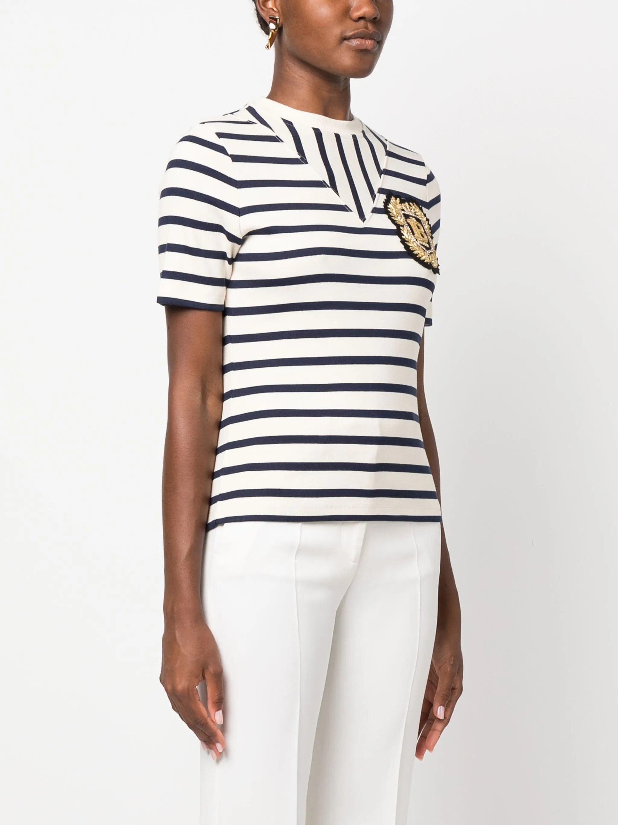 logo-patch ribbed-knit striped T-shirt