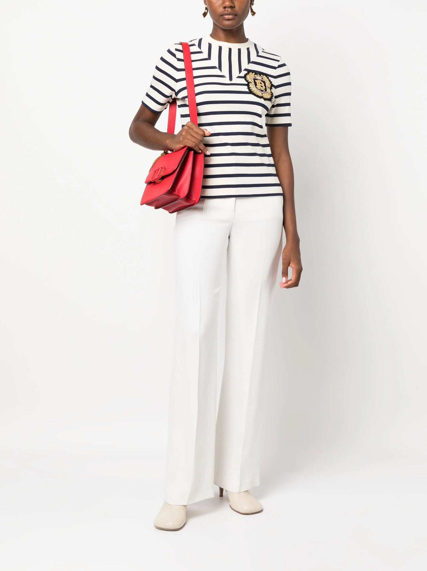 logo-patch ribbed-knit striped T-shirt
