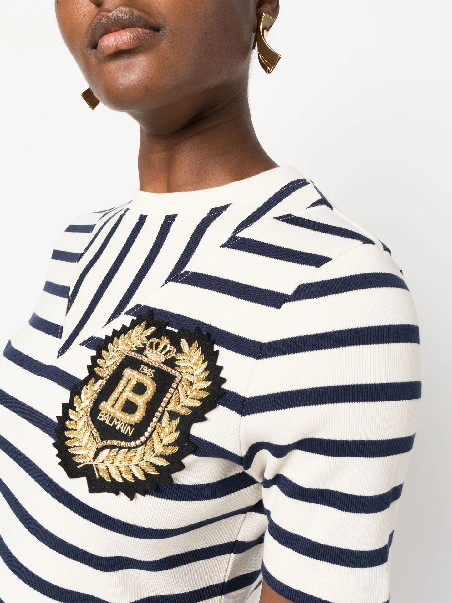 logo-patch ribbed-knit striped T-shirt
