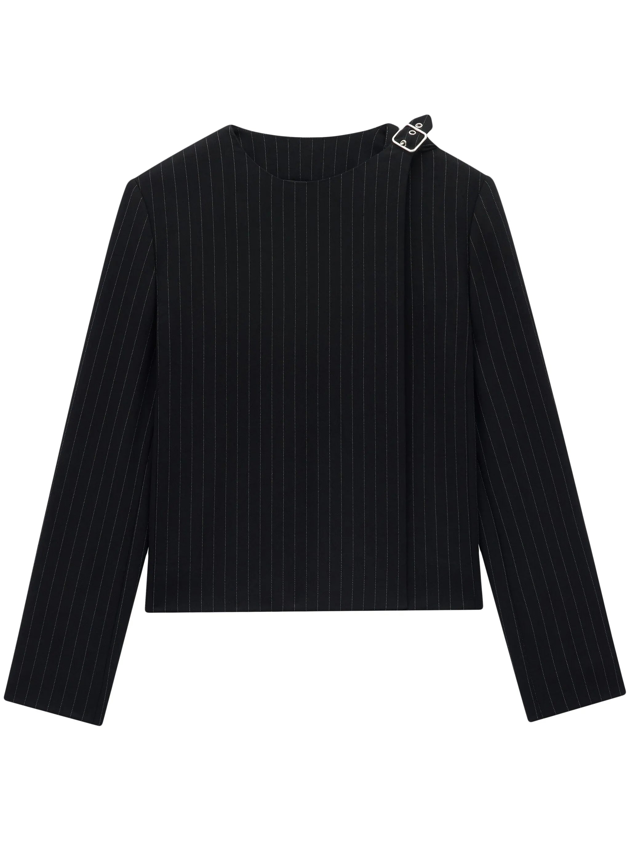 buckled pinstripe blazer