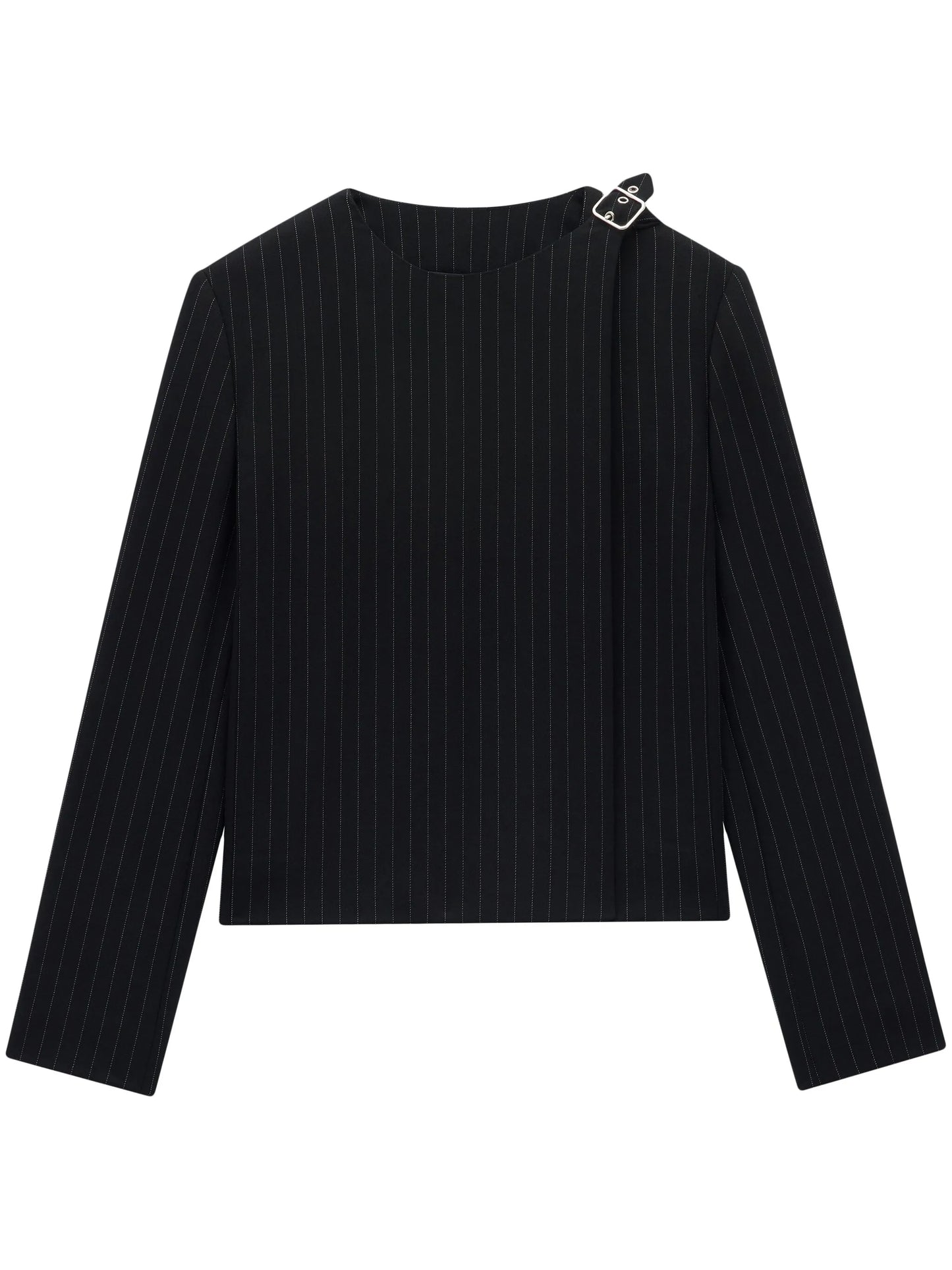 buckled pinstripe blazer