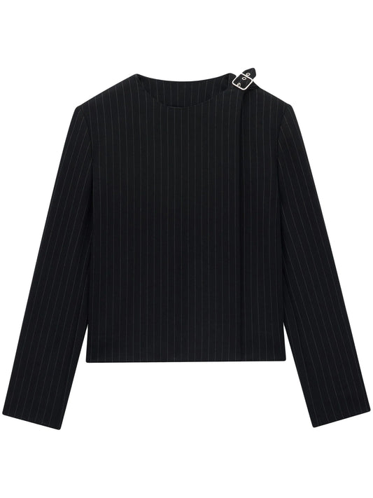 buckled pinstripe blazer