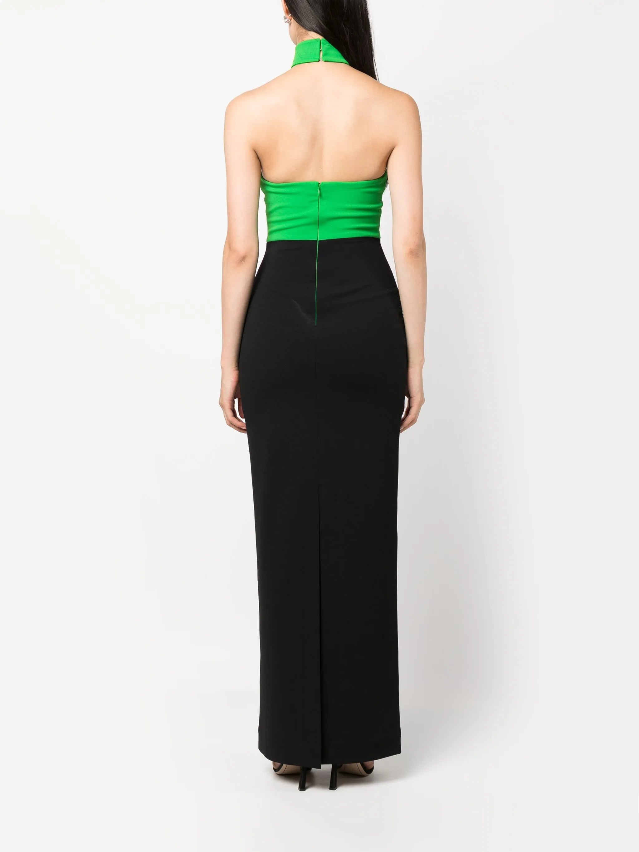 two-tone crepe maxi dress