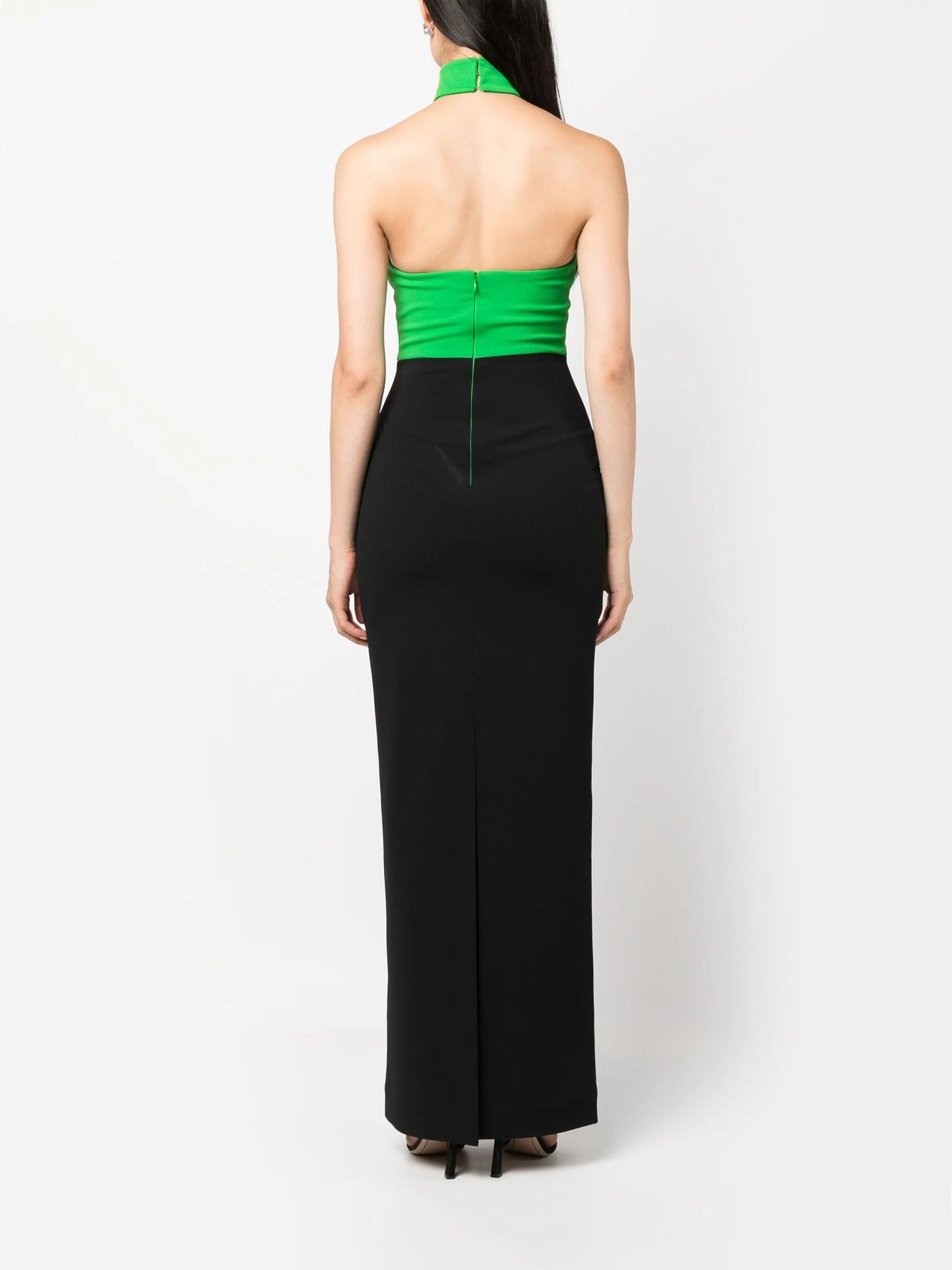 two-tone crepe maxi dress