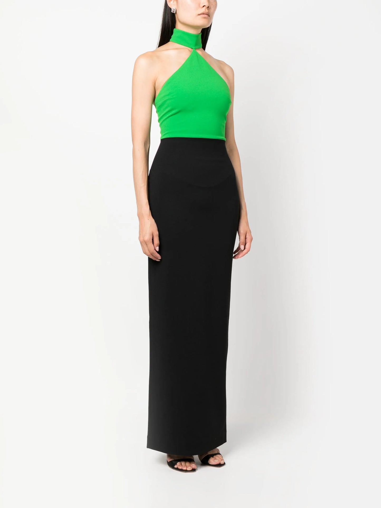 two-tone crepe maxi dress