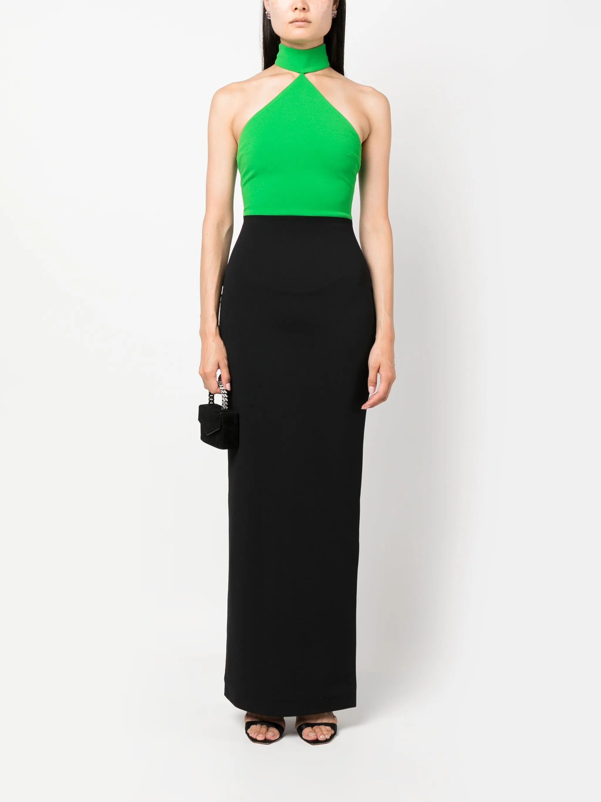 two-tone crepe maxi dress