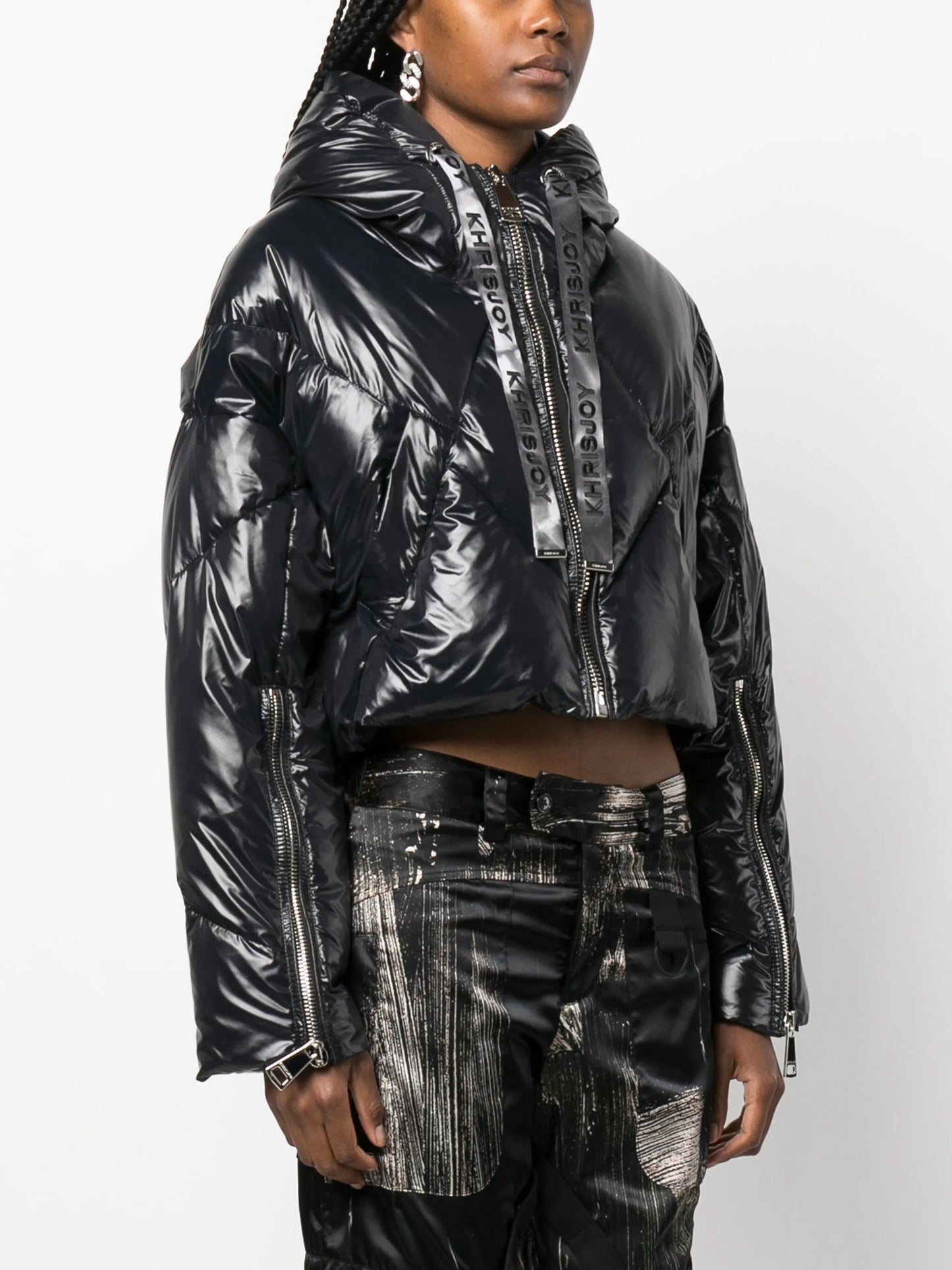 Puff quilted hooded cropped jacket