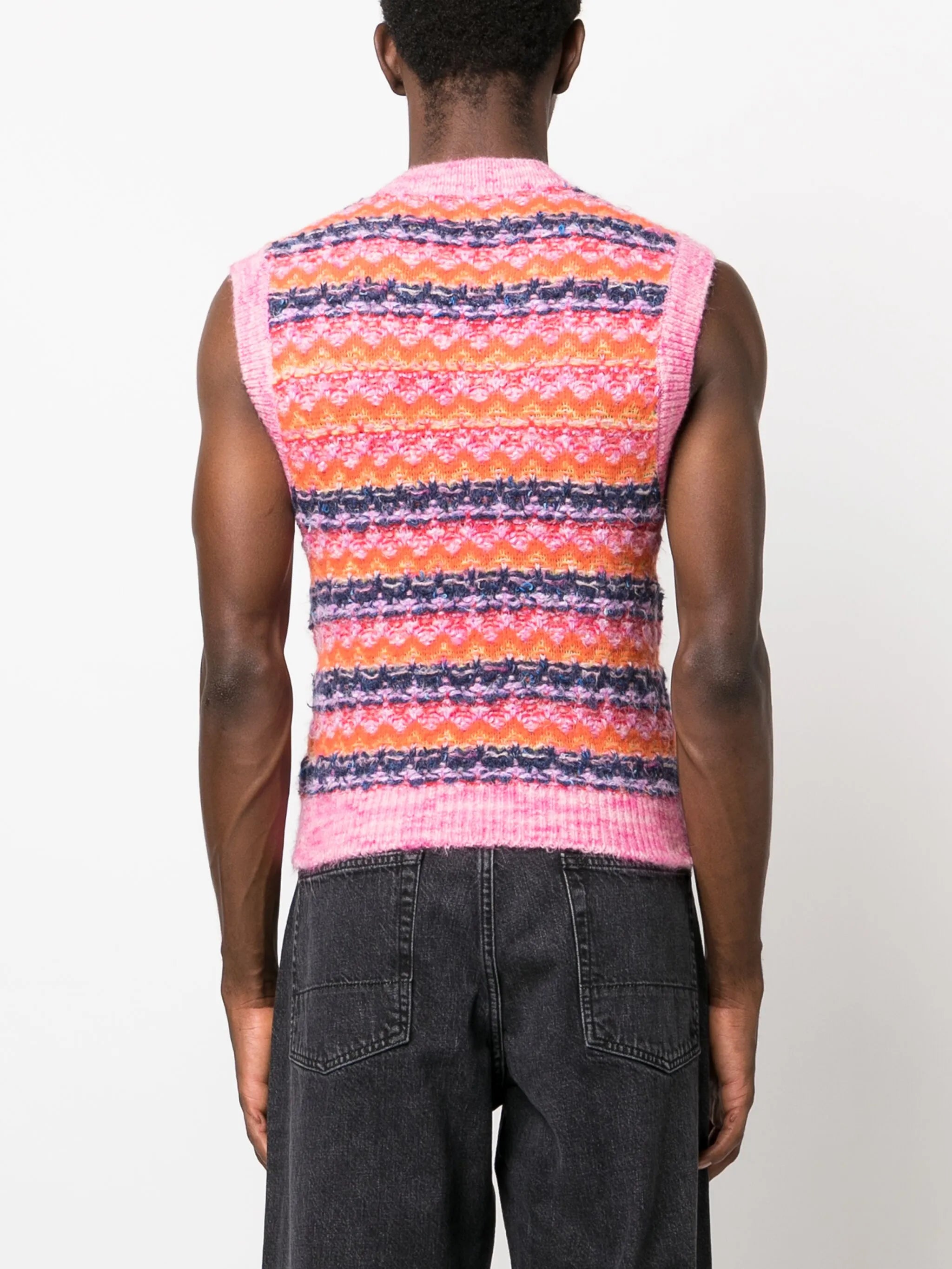 zigzag pattern-embroidered knitted top