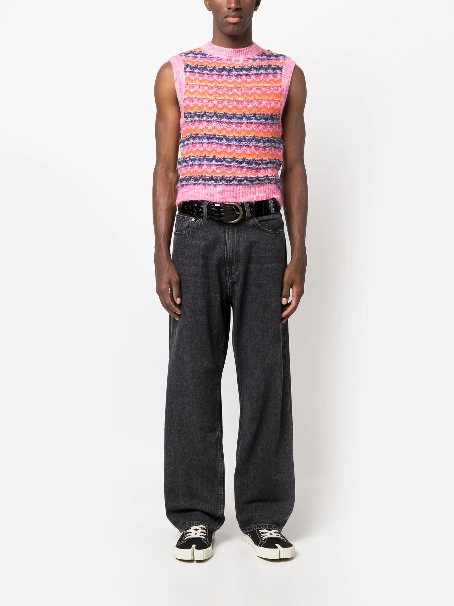 zigzag pattern-embroidered knitted top