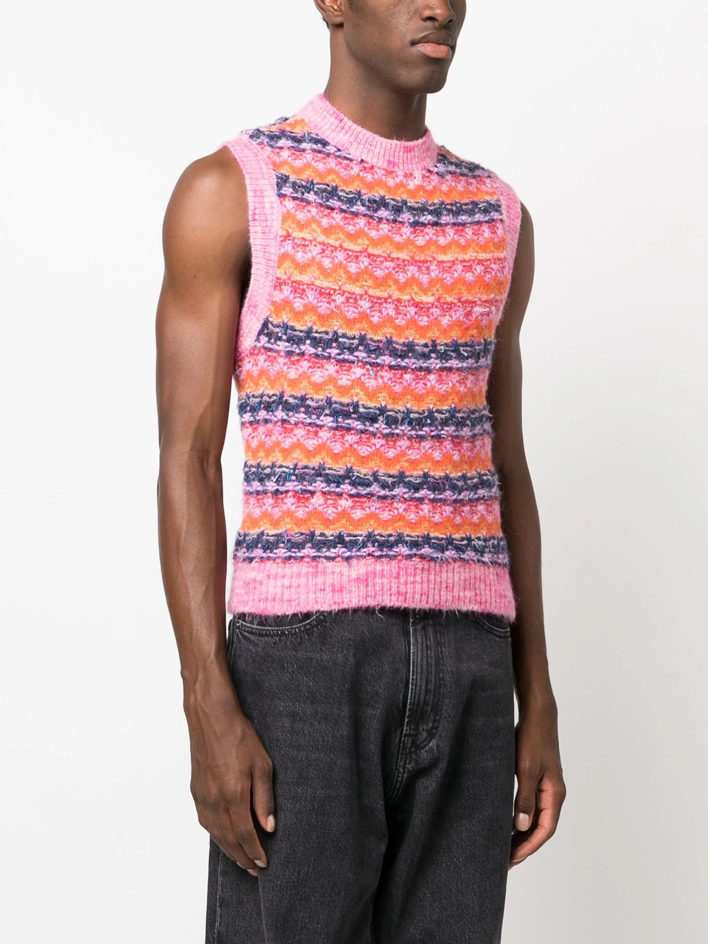 zigzag pattern-embroidered knitted top