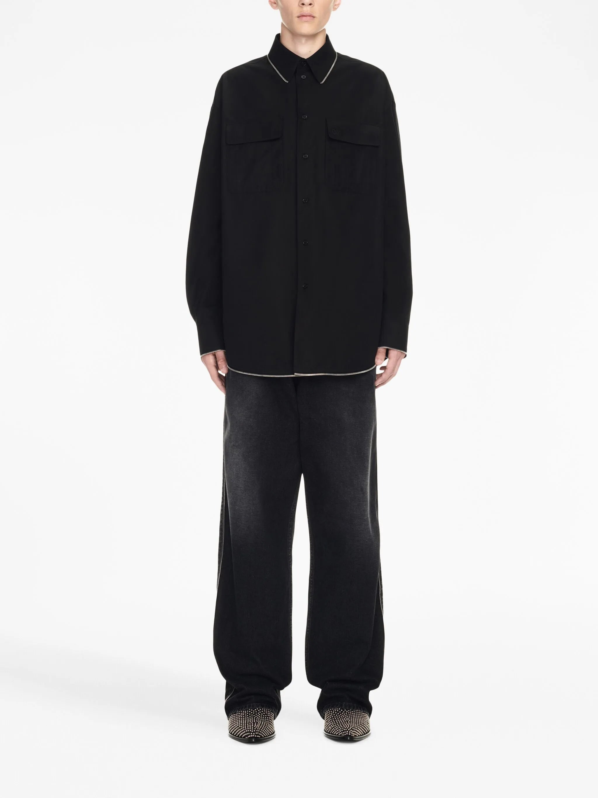 zip-edge cotton shirt