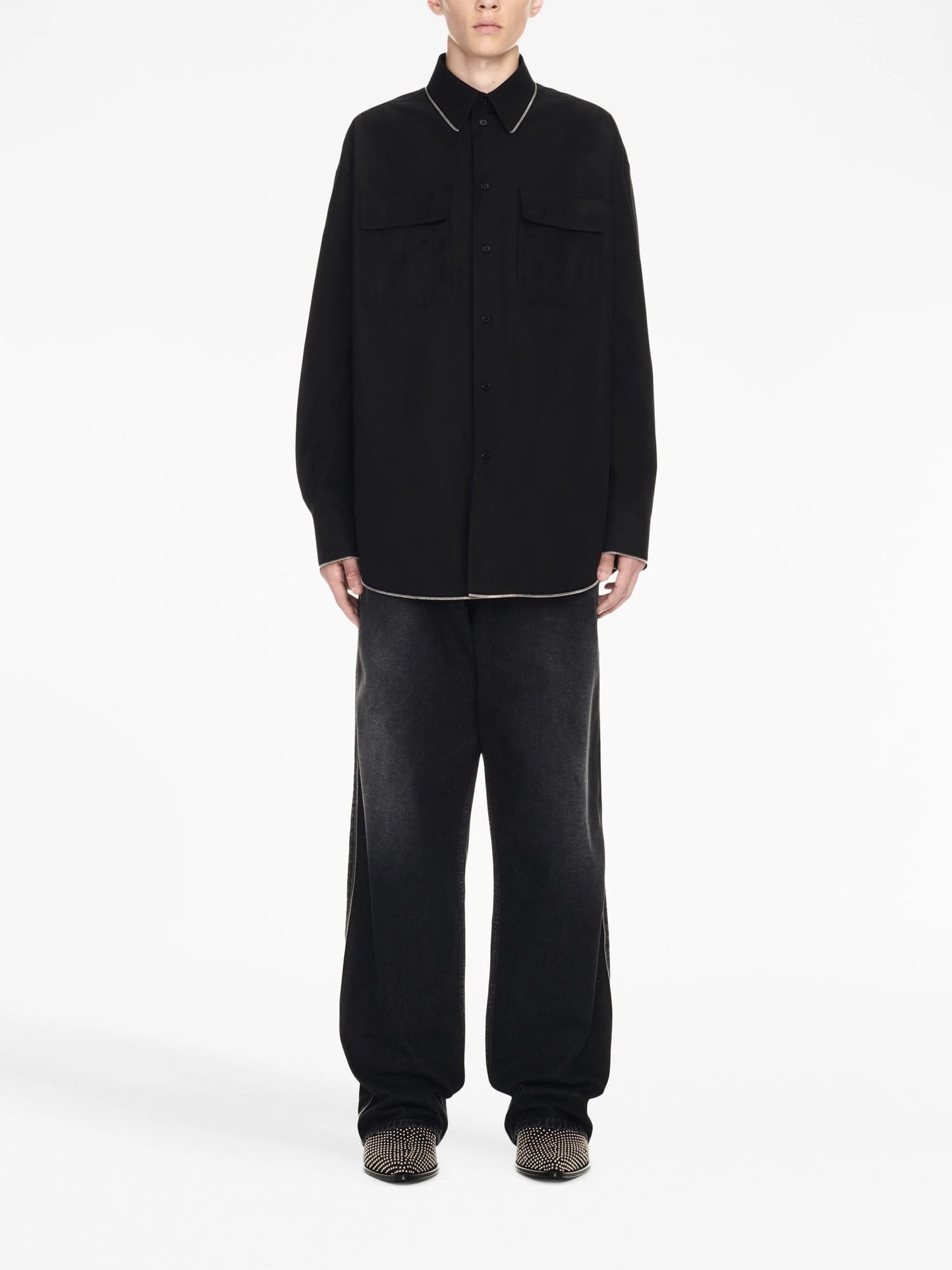 zip-edge cotton shirt