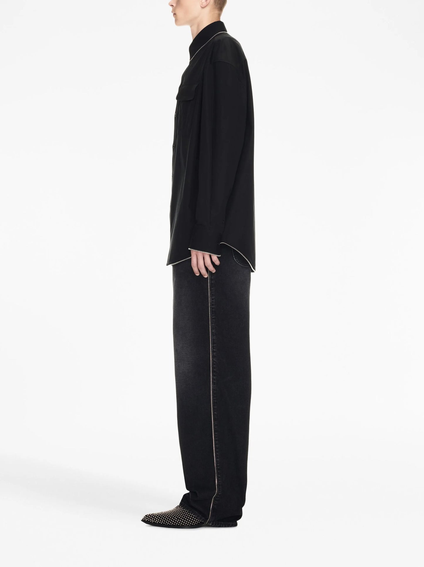 zip-edge cotton shirt