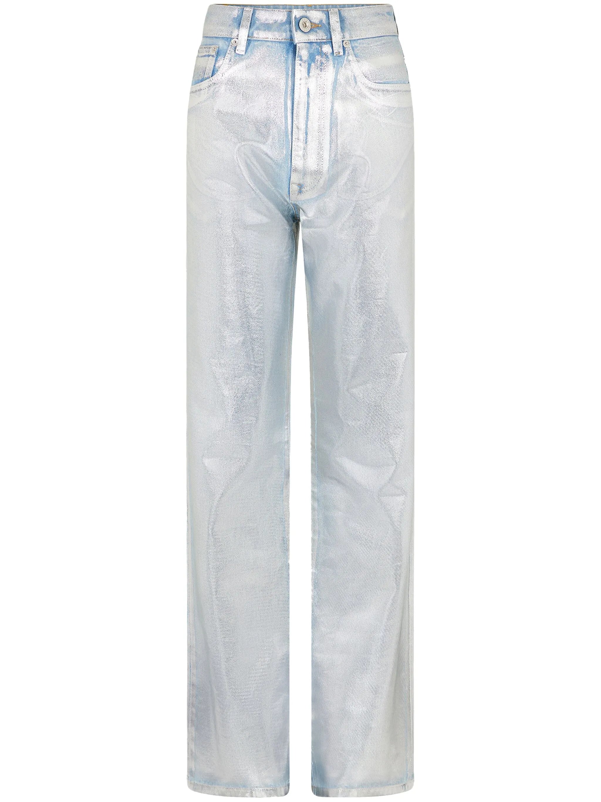 metallic-finish straight-leg jeans