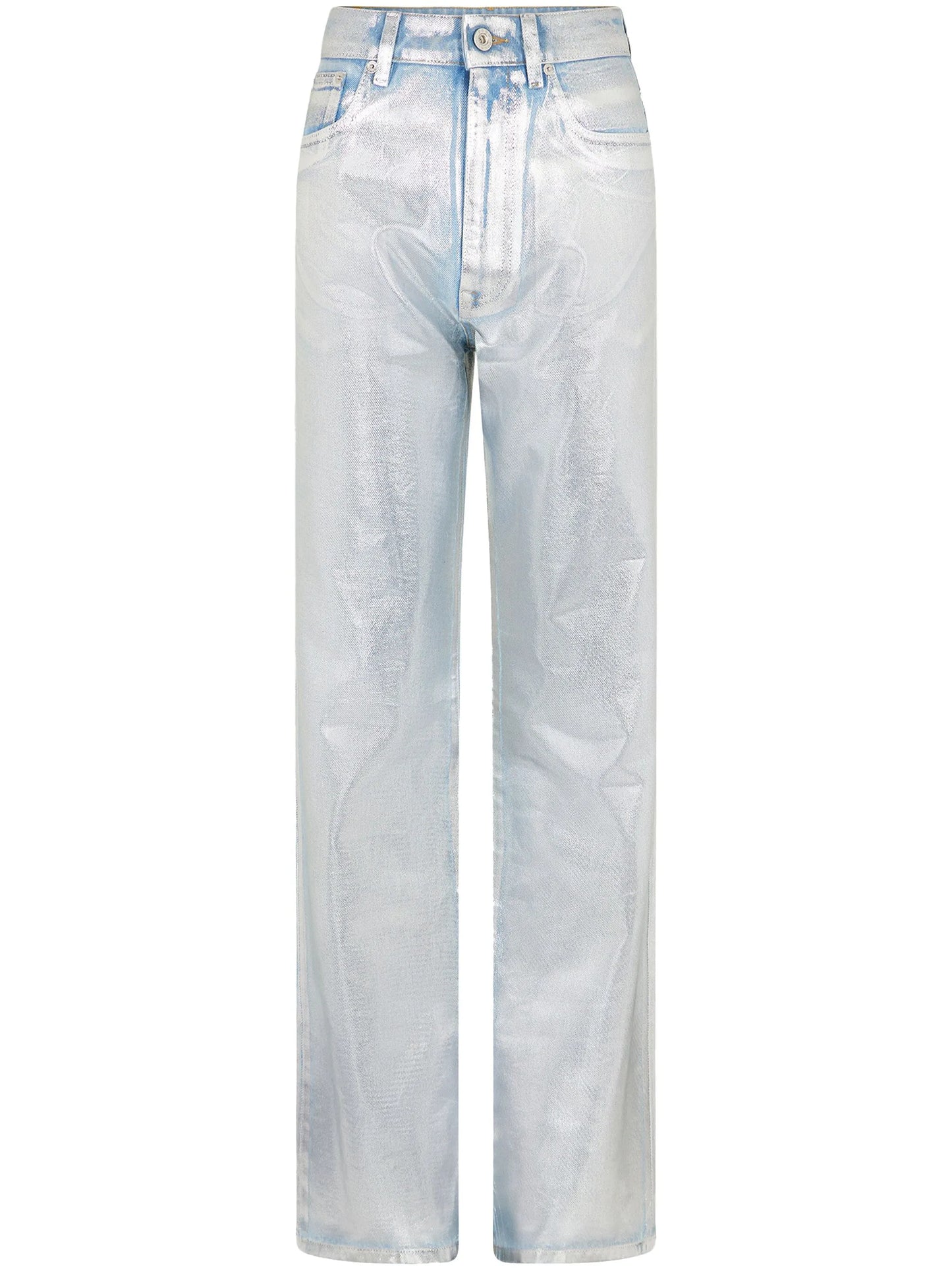 metallic-finish straight-leg jeans