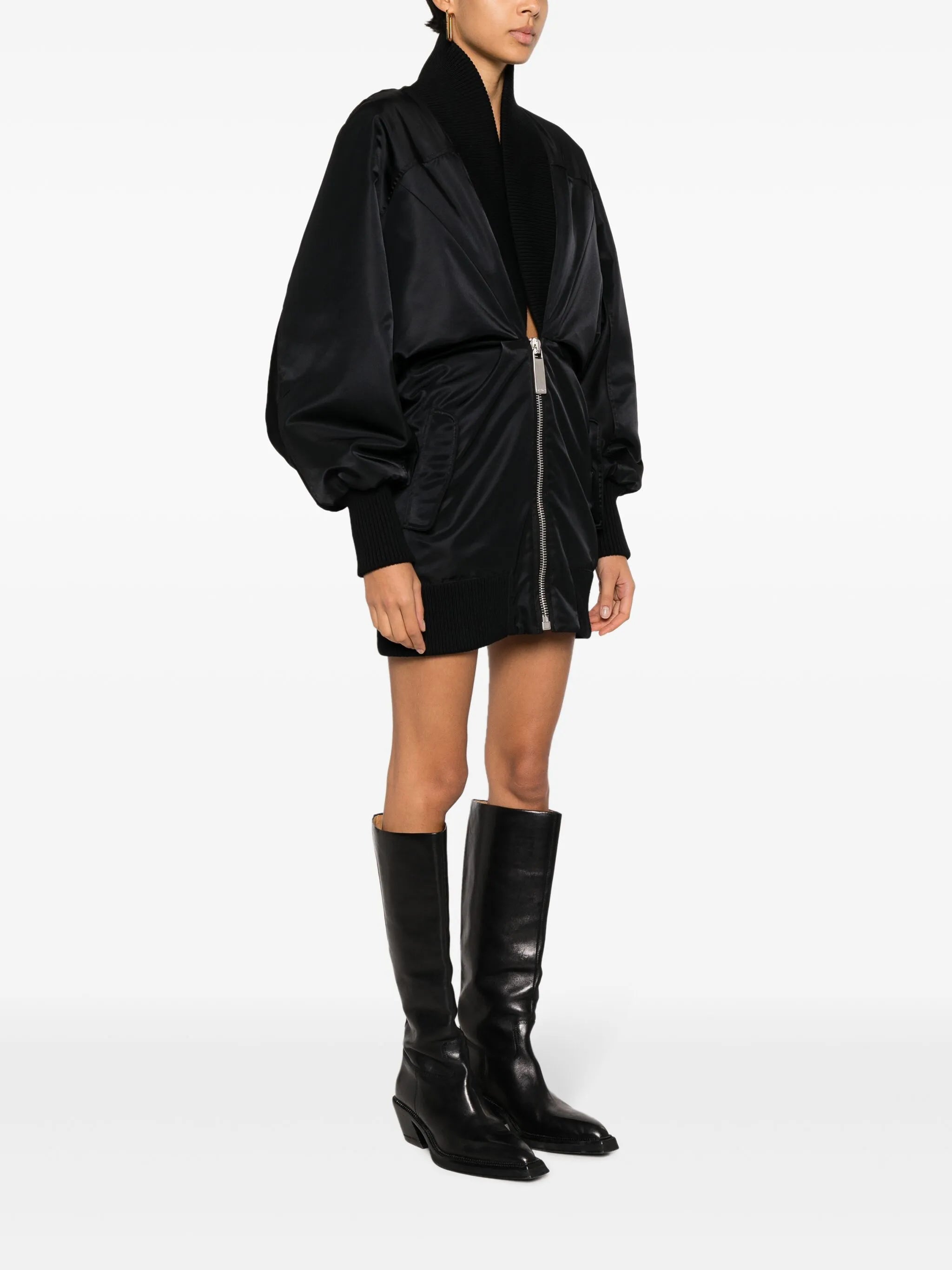 puff-sleeve zipped minidress
