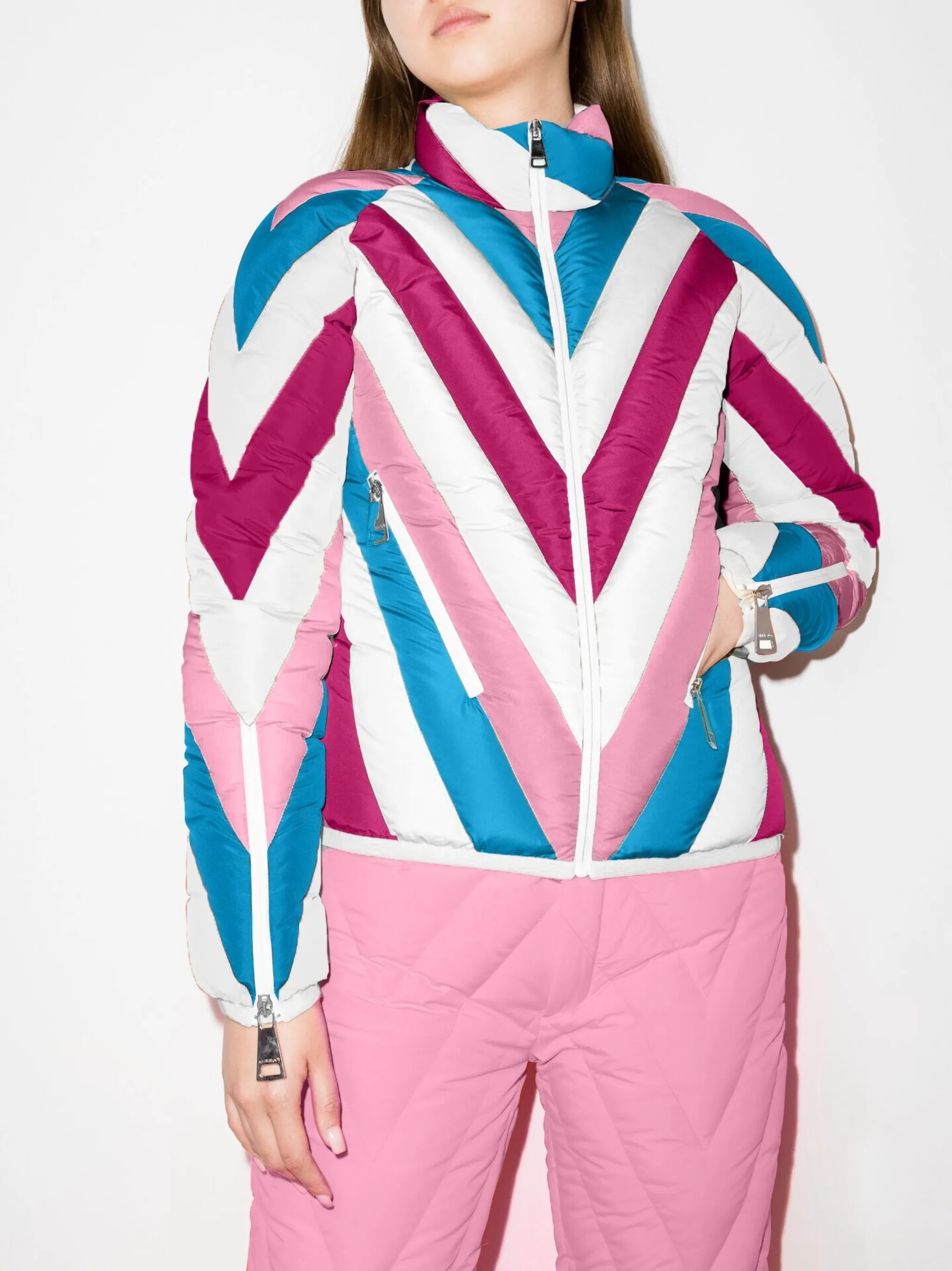 chevron-quilted padded ski jacket