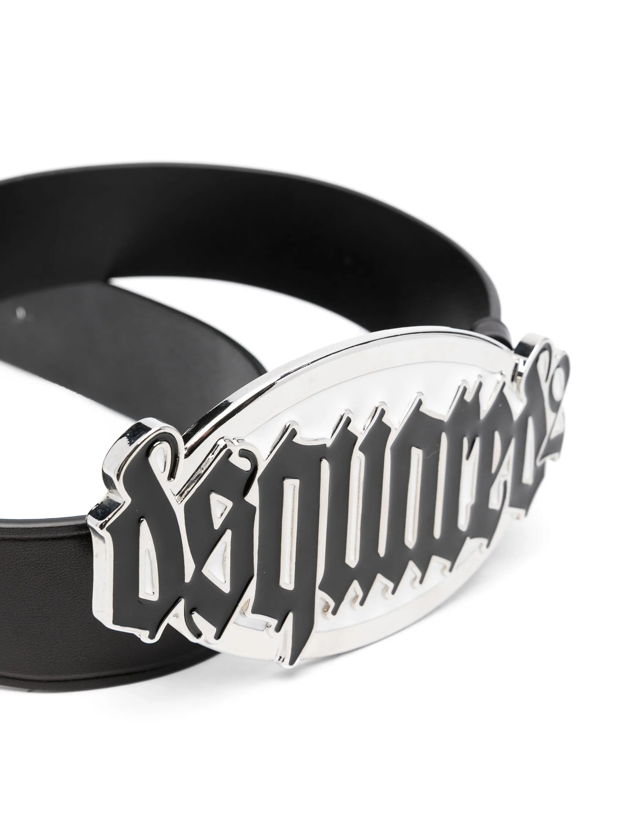 Gothic logo-buckle leather belt
