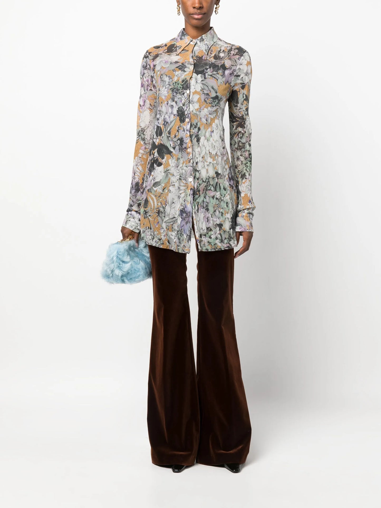 velvet flared trousers