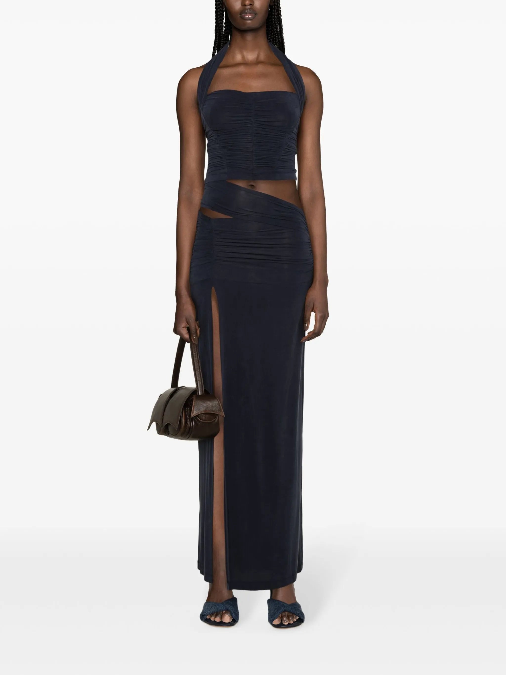 high-waist gathered maxi skirt