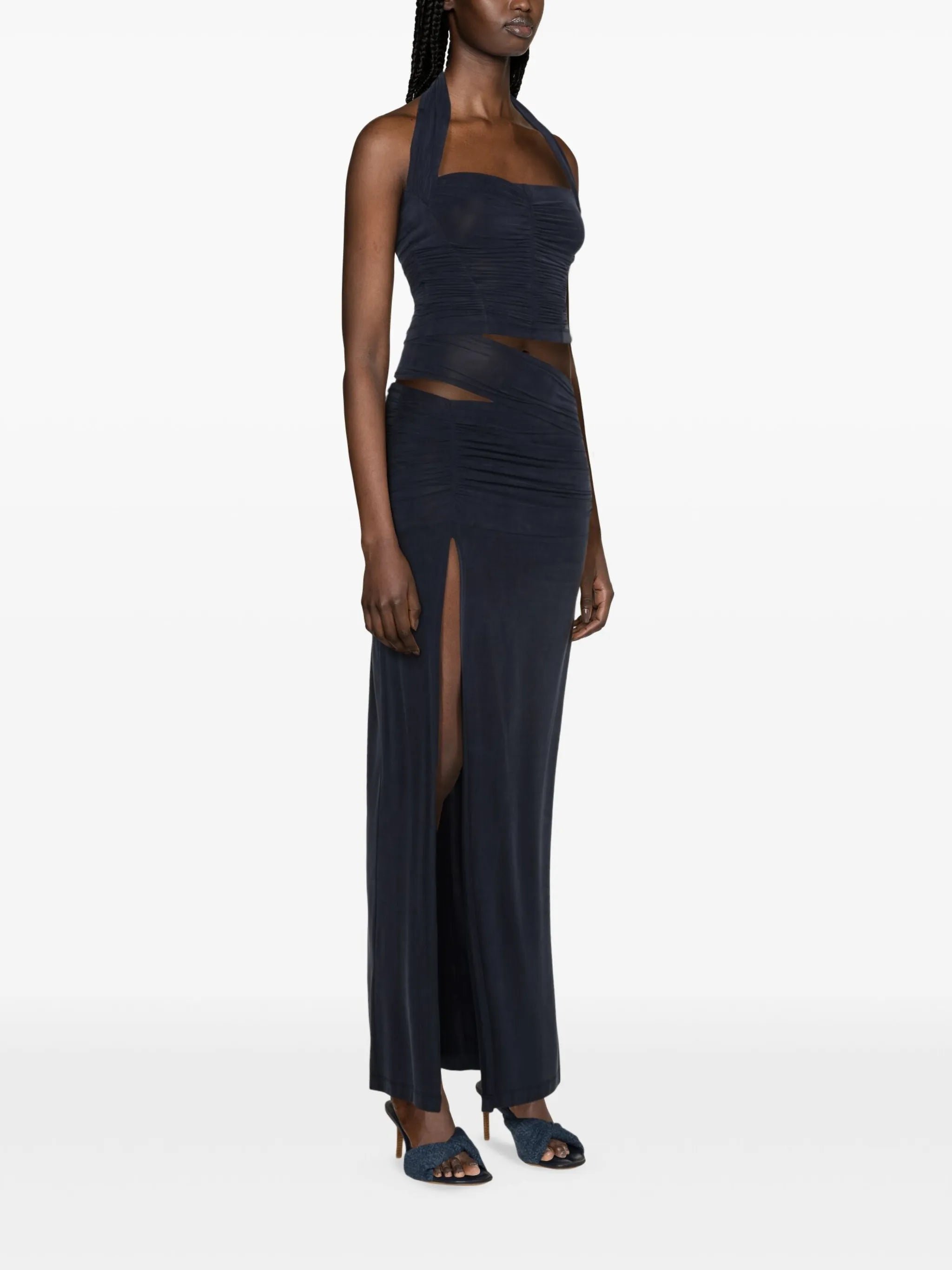 high-waist gathered maxi skirt