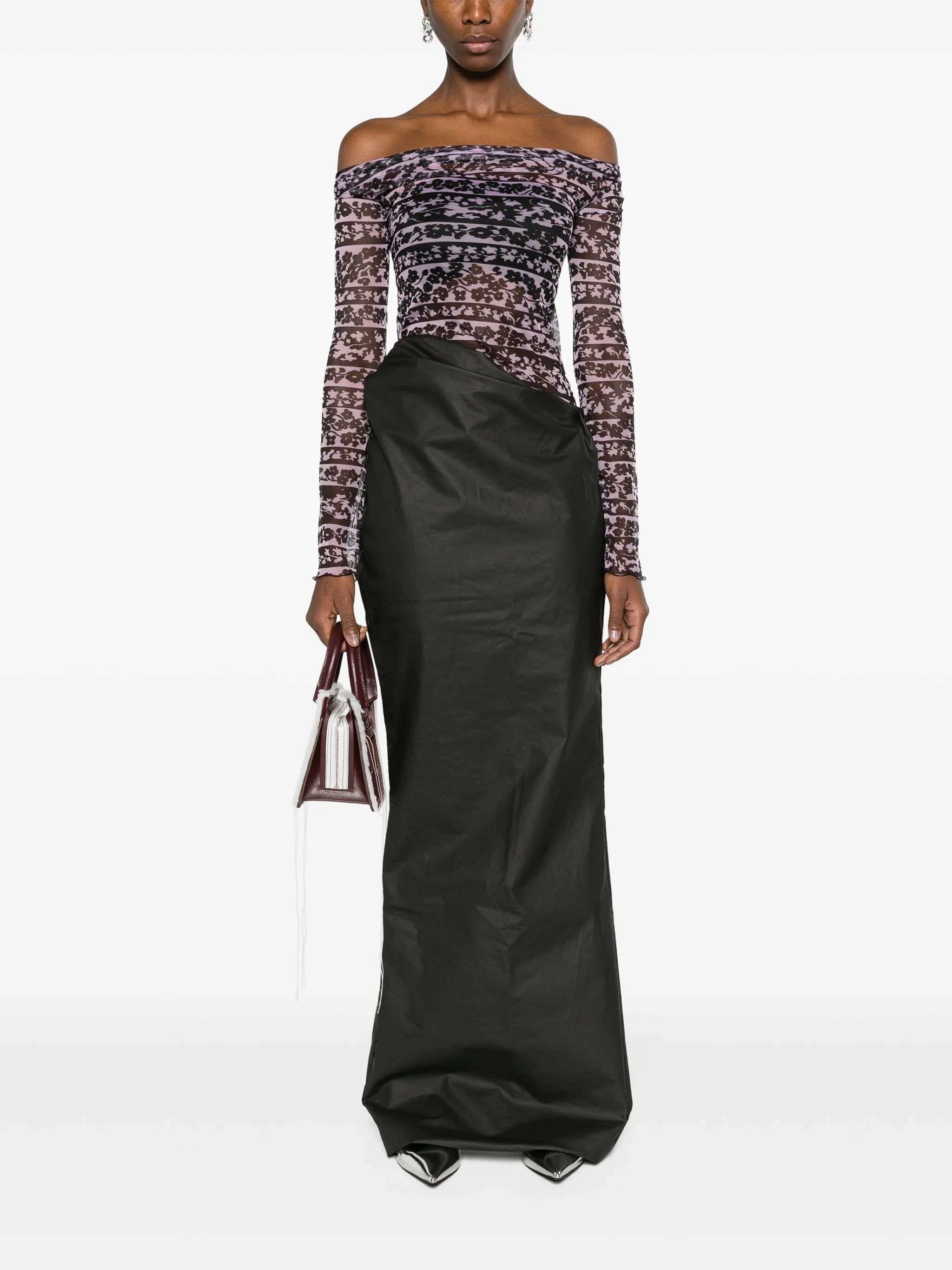 Clavicle abstract-print mesh top