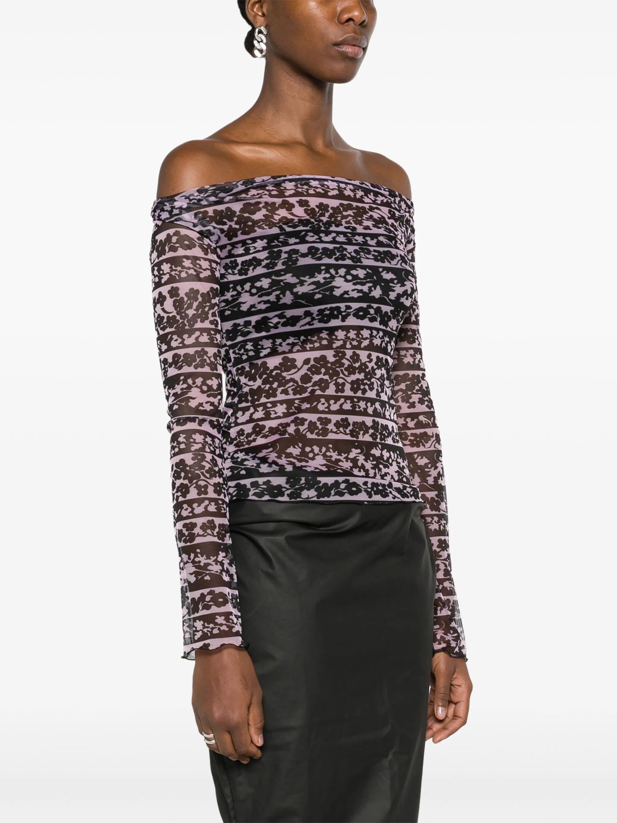 Clavicle abstract-print mesh top