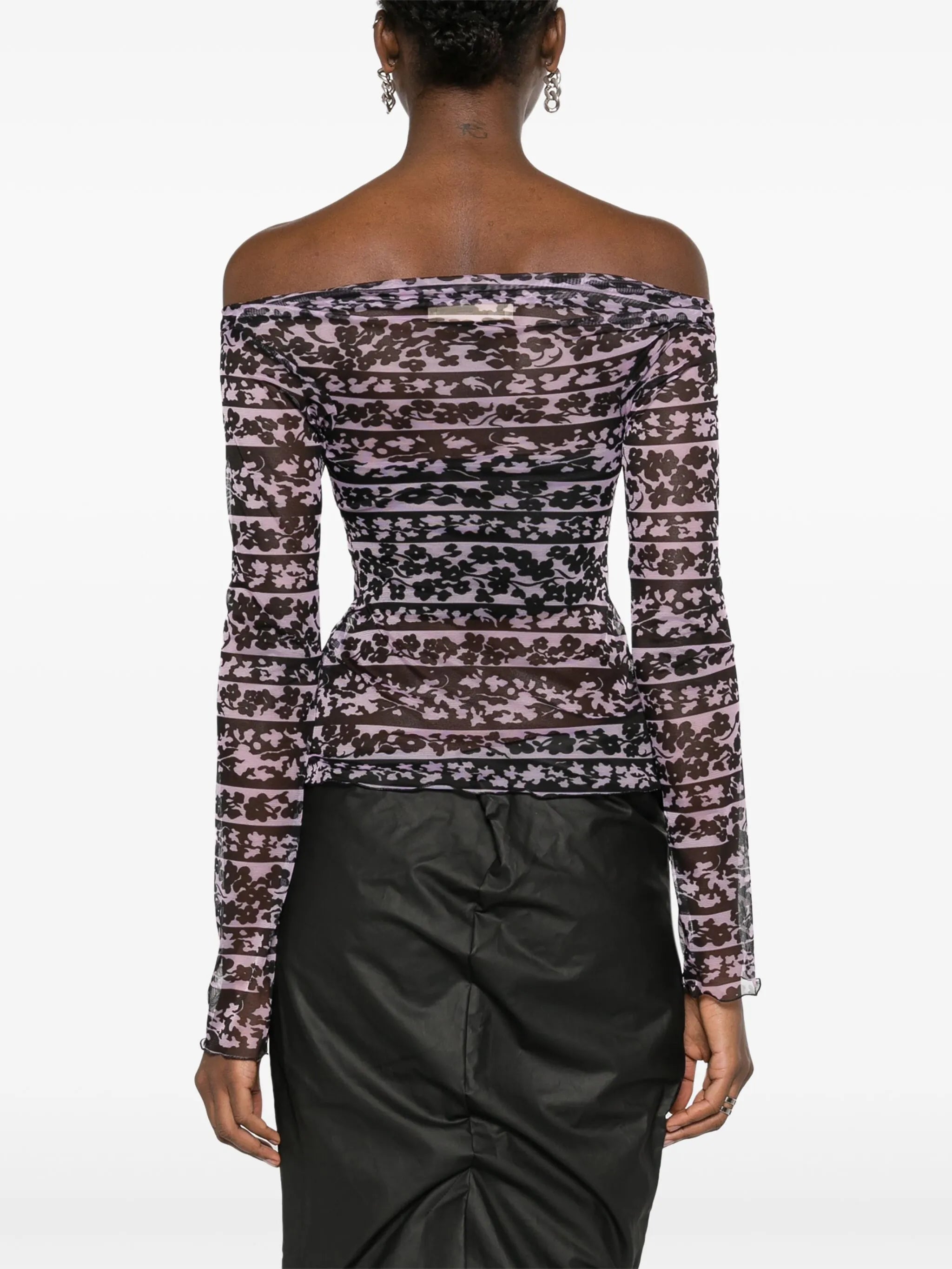 Clavicle abstract-print mesh top