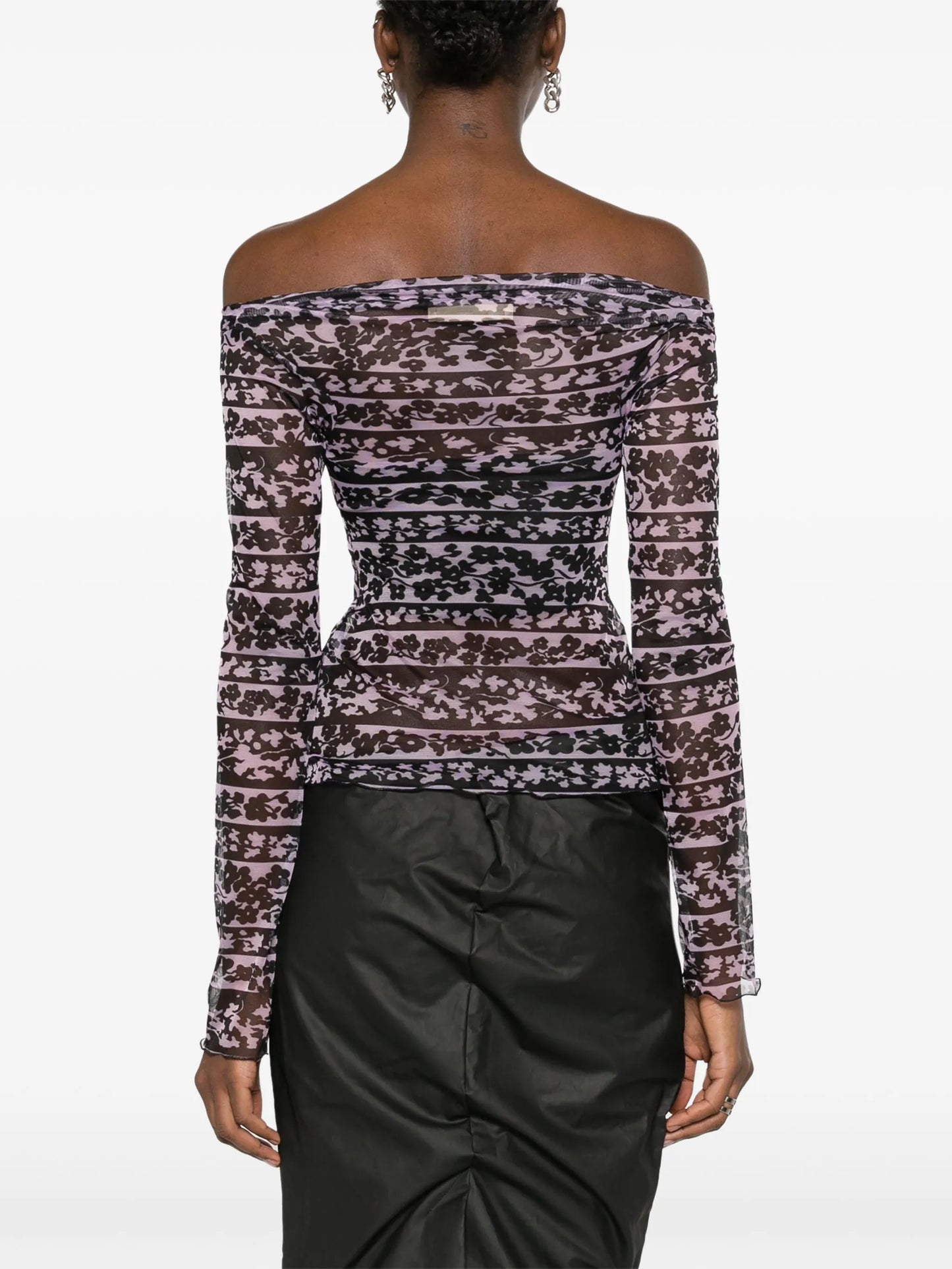 Clavicle abstract-print mesh top