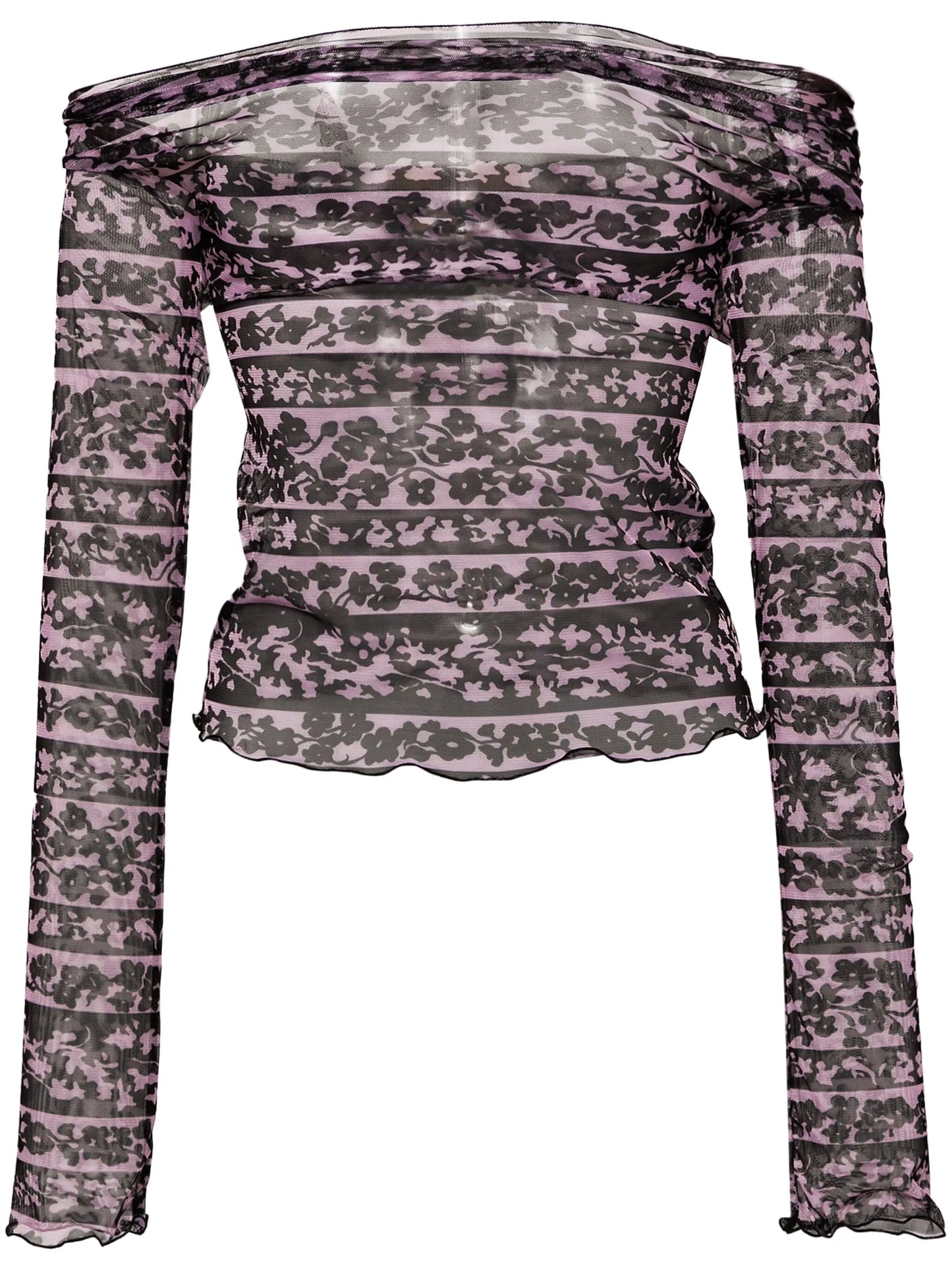 Clavicle abstract-print mesh top