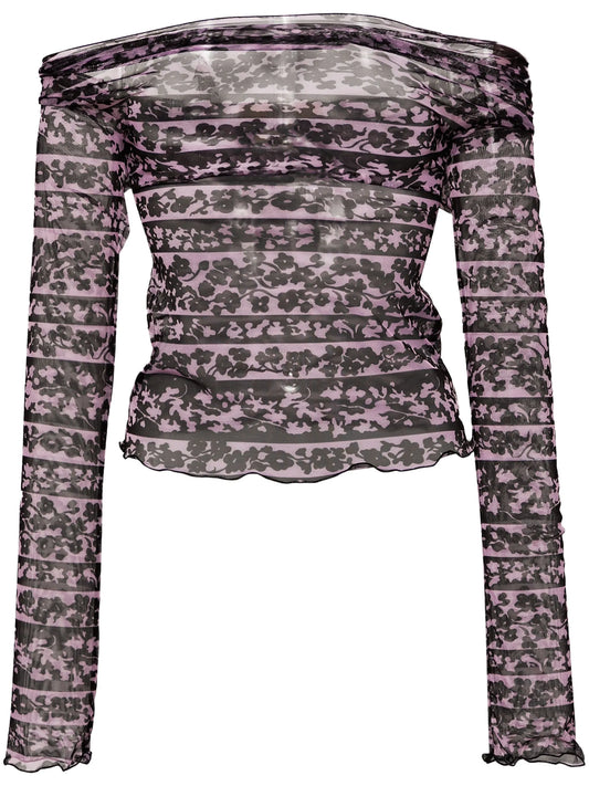 Clavicle abstract-print mesh top