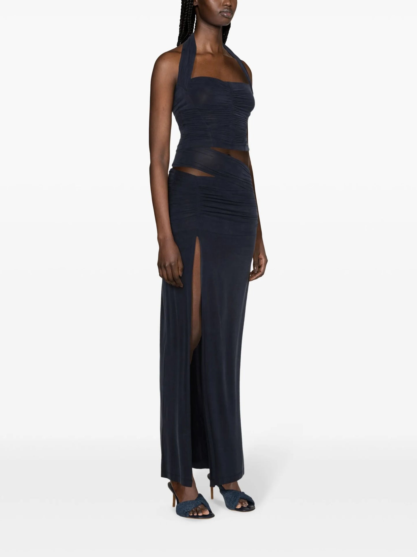 gathered halterneck tank top