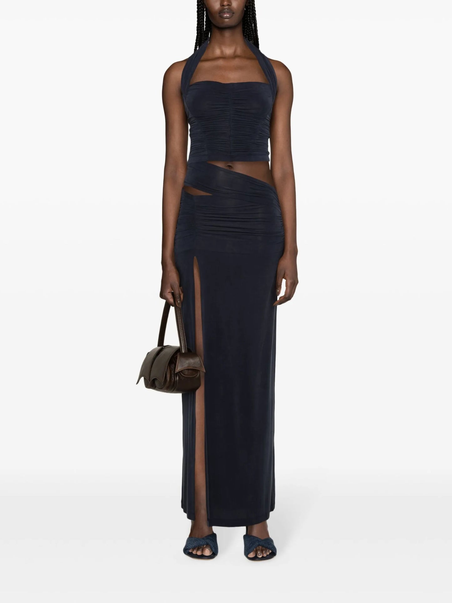 gathered halterneck tank top
