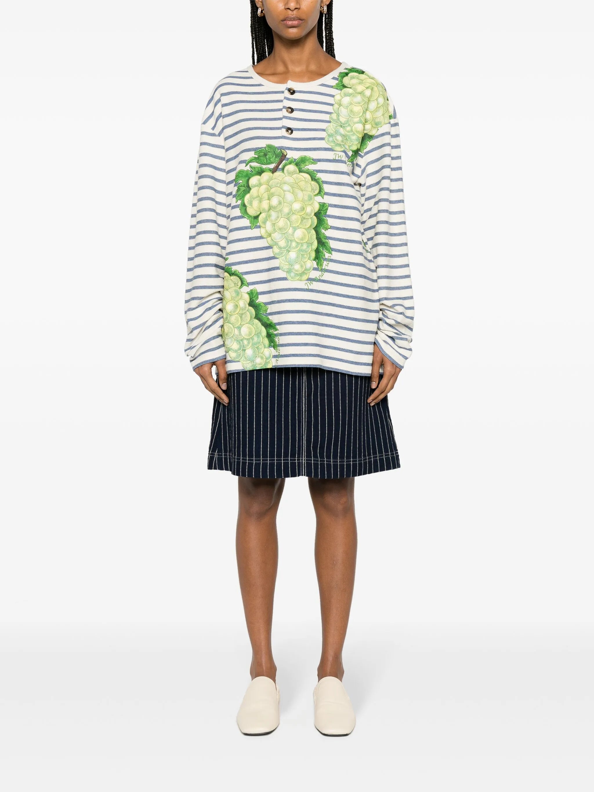 grape-print henley top