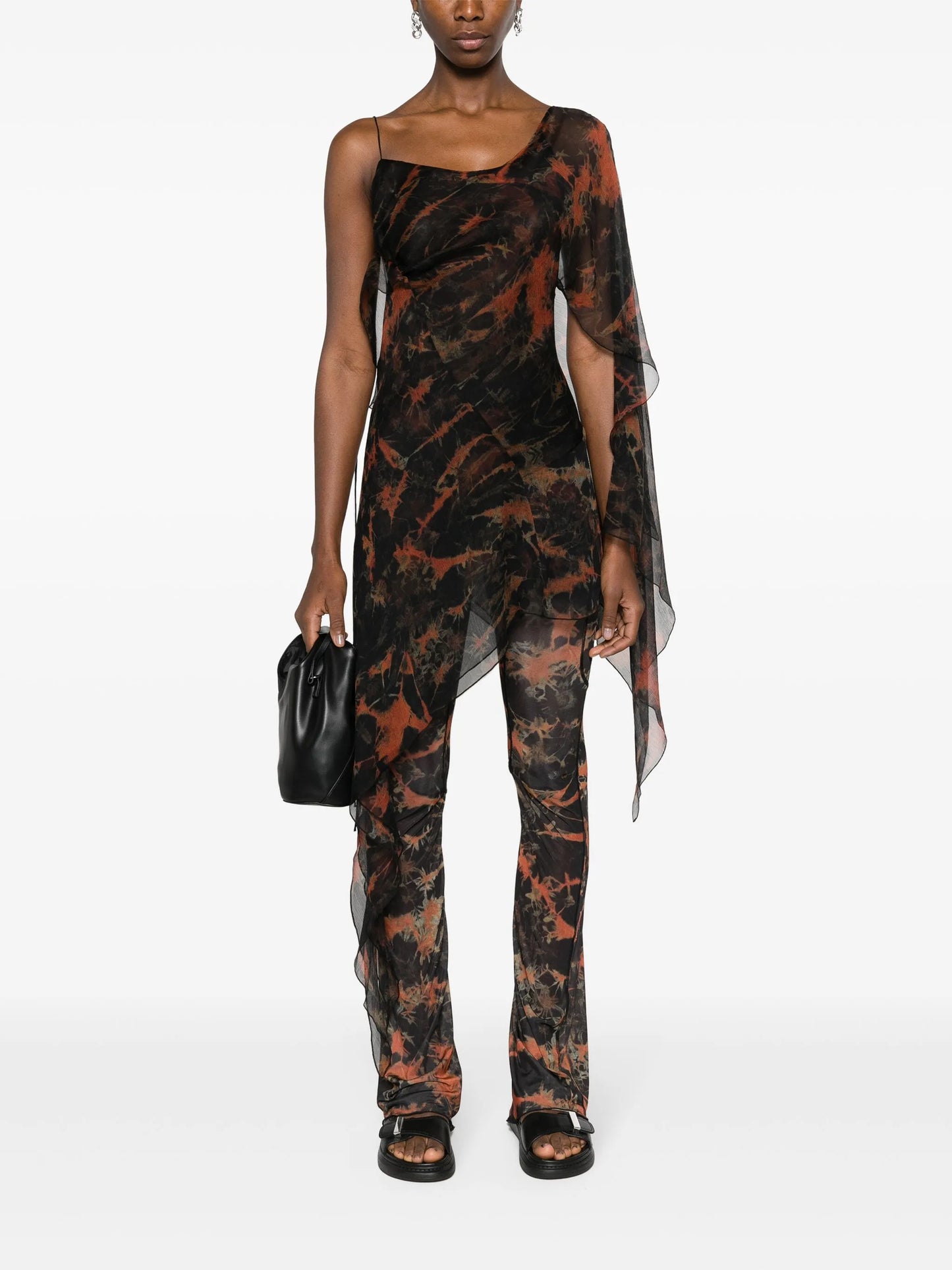 acid flame-print silk dress