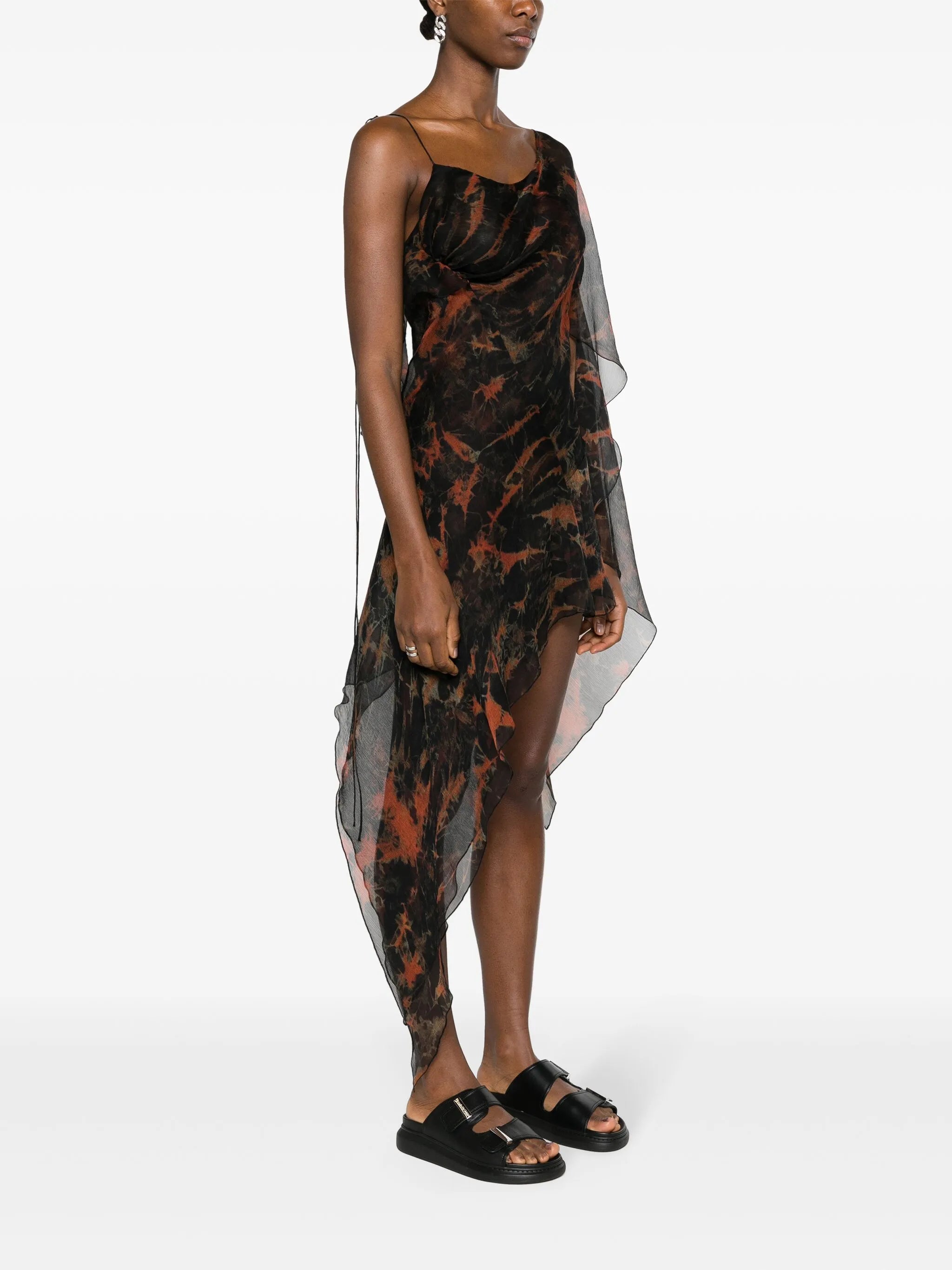 acid flame-print silk dress
