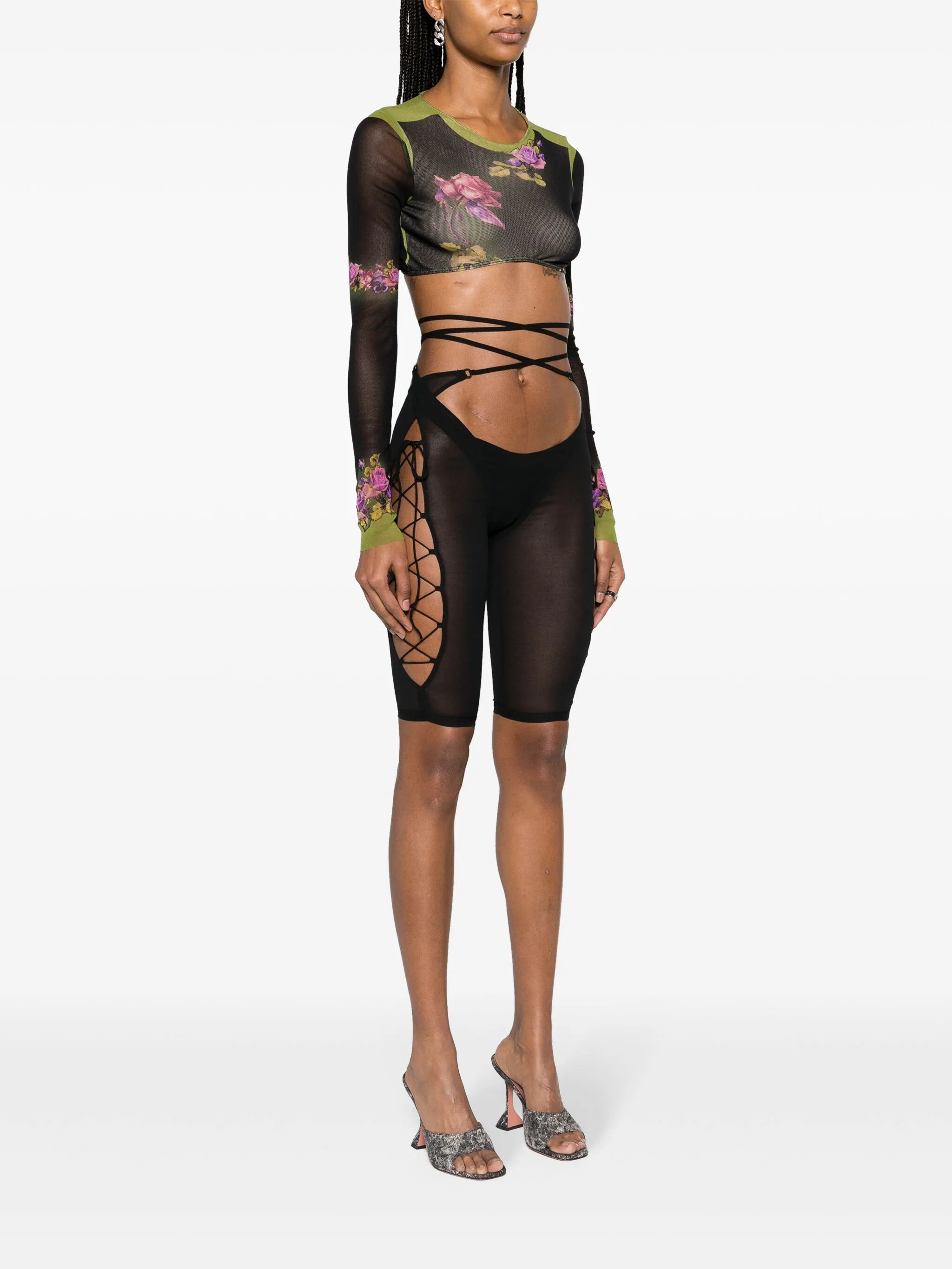 Glimmer lace-up sheer shorts