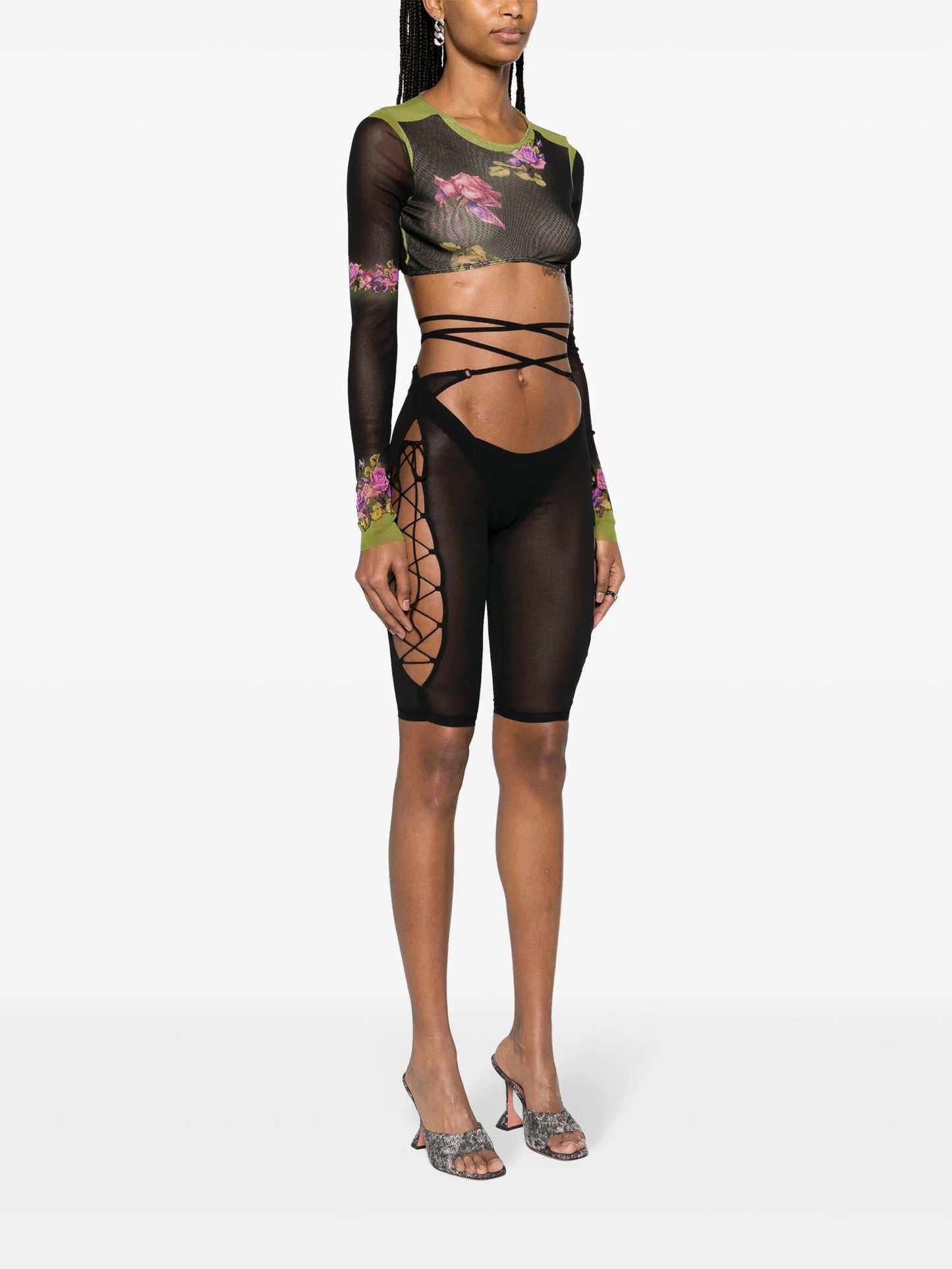 Glimmer lace-up sheer shorts