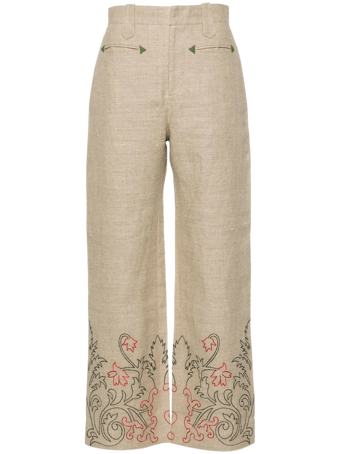 floral-embroidered linen trousers