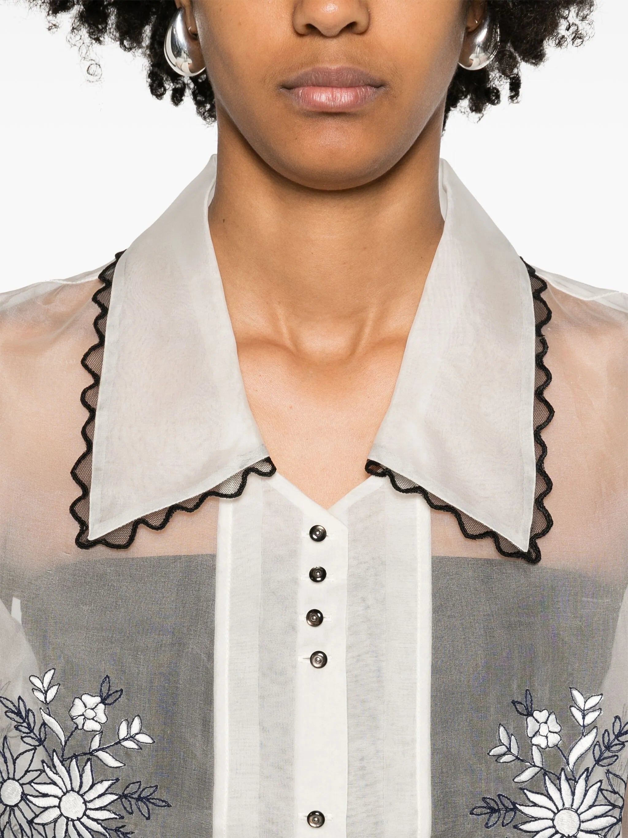 floral-embroidered silk blouse
